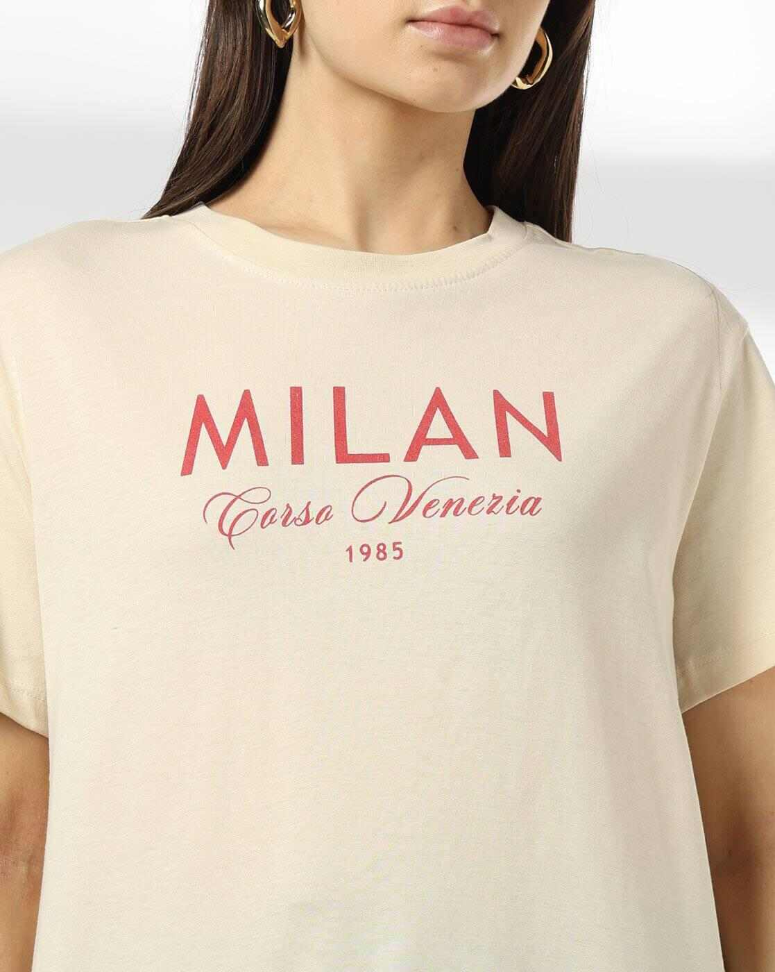 DNMX | Women Typographic Print Relaxed Fit Crew-Neck T-Shirt|4