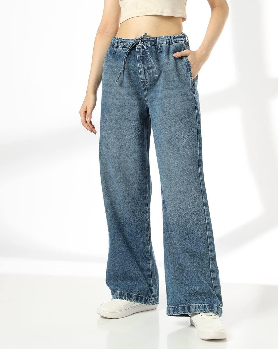 DNMX | Women Mid-Wash Wide Leg Jeans|0