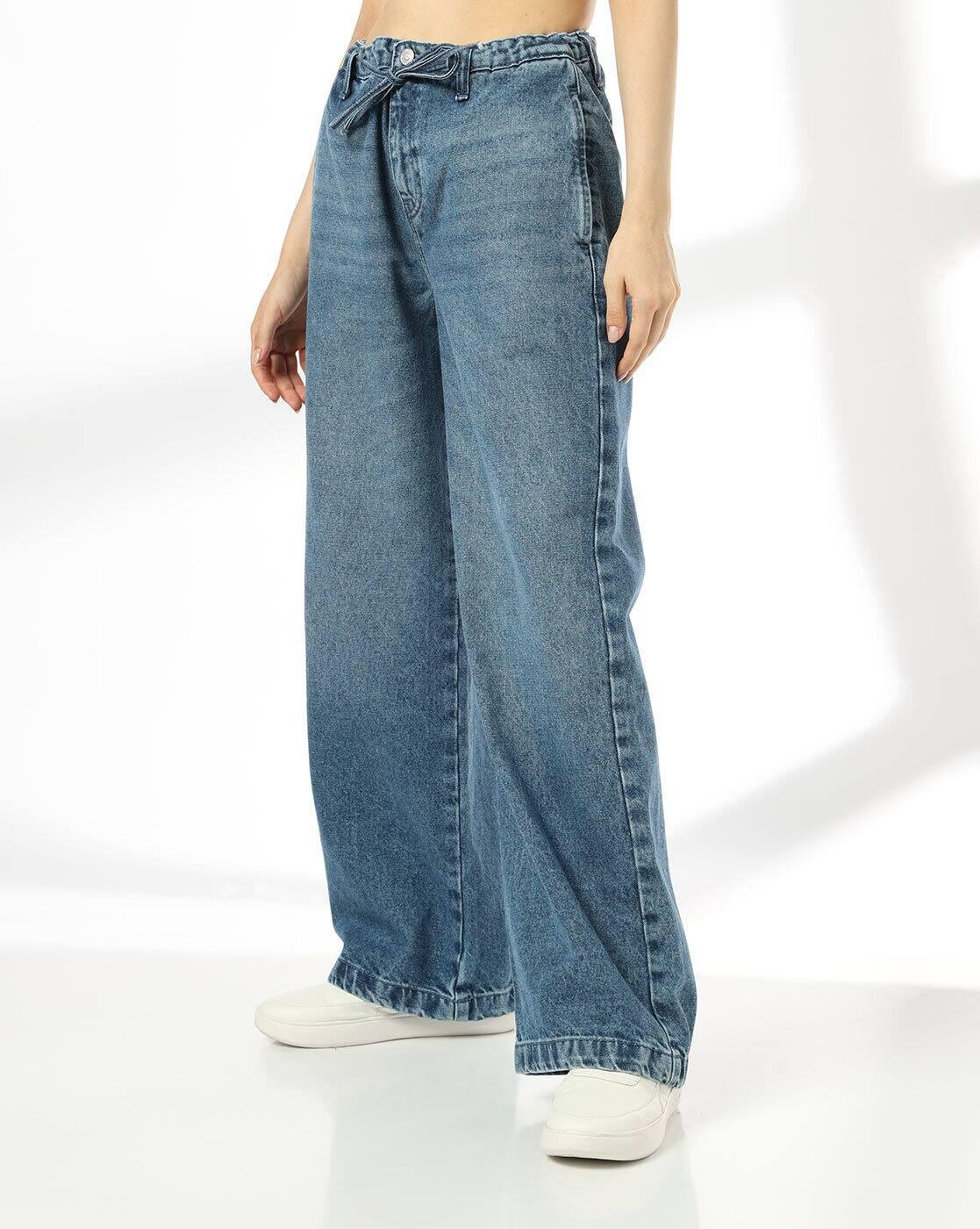 DNMX | Women Mid-Wash Wide Leg Jeans|1