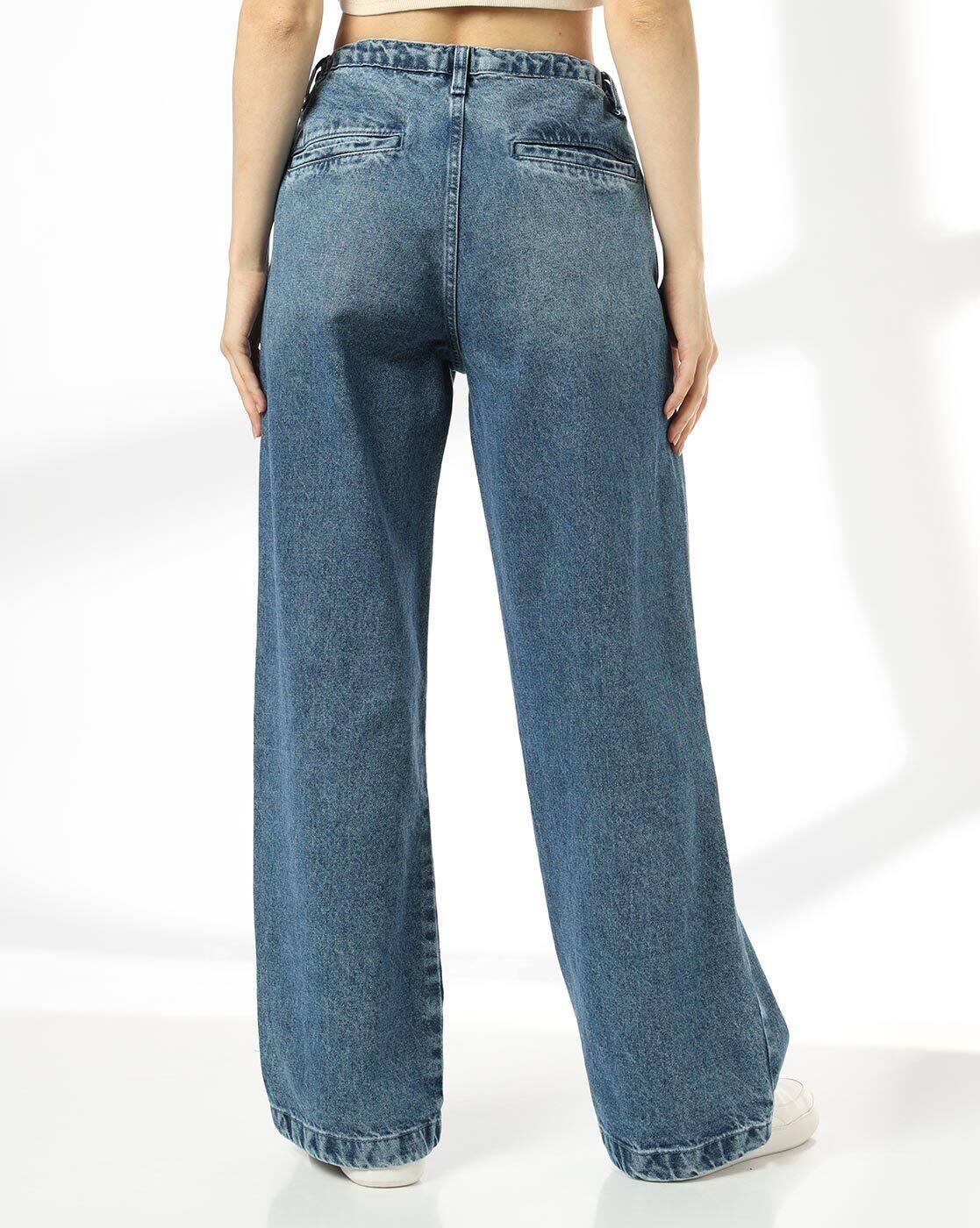 DNMX | Women Mid-Wash Wide Leg Jeans|2