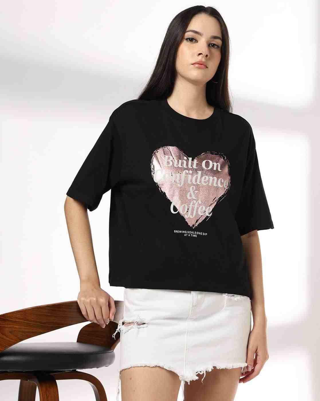 DNMX | Women Graphic Print Loose Fit Crew-Neck T-Shirt|0