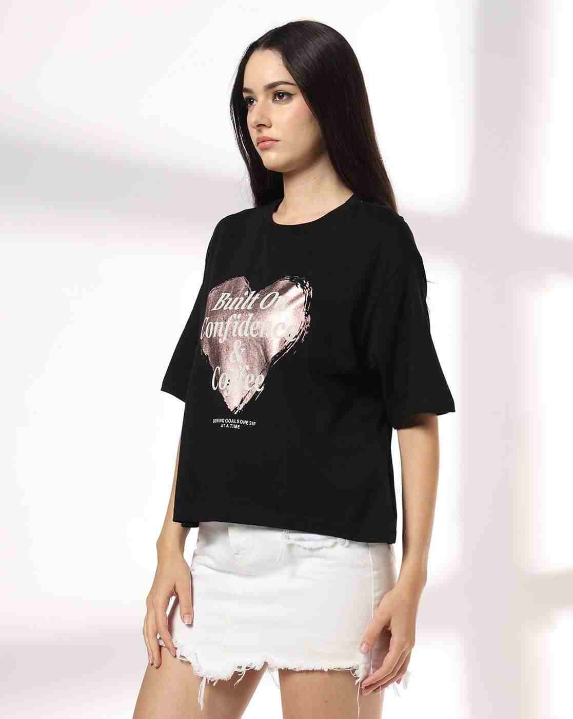 DNMX | Women Graphic Print Loose Fit Crew-Neck T-Shirt|1