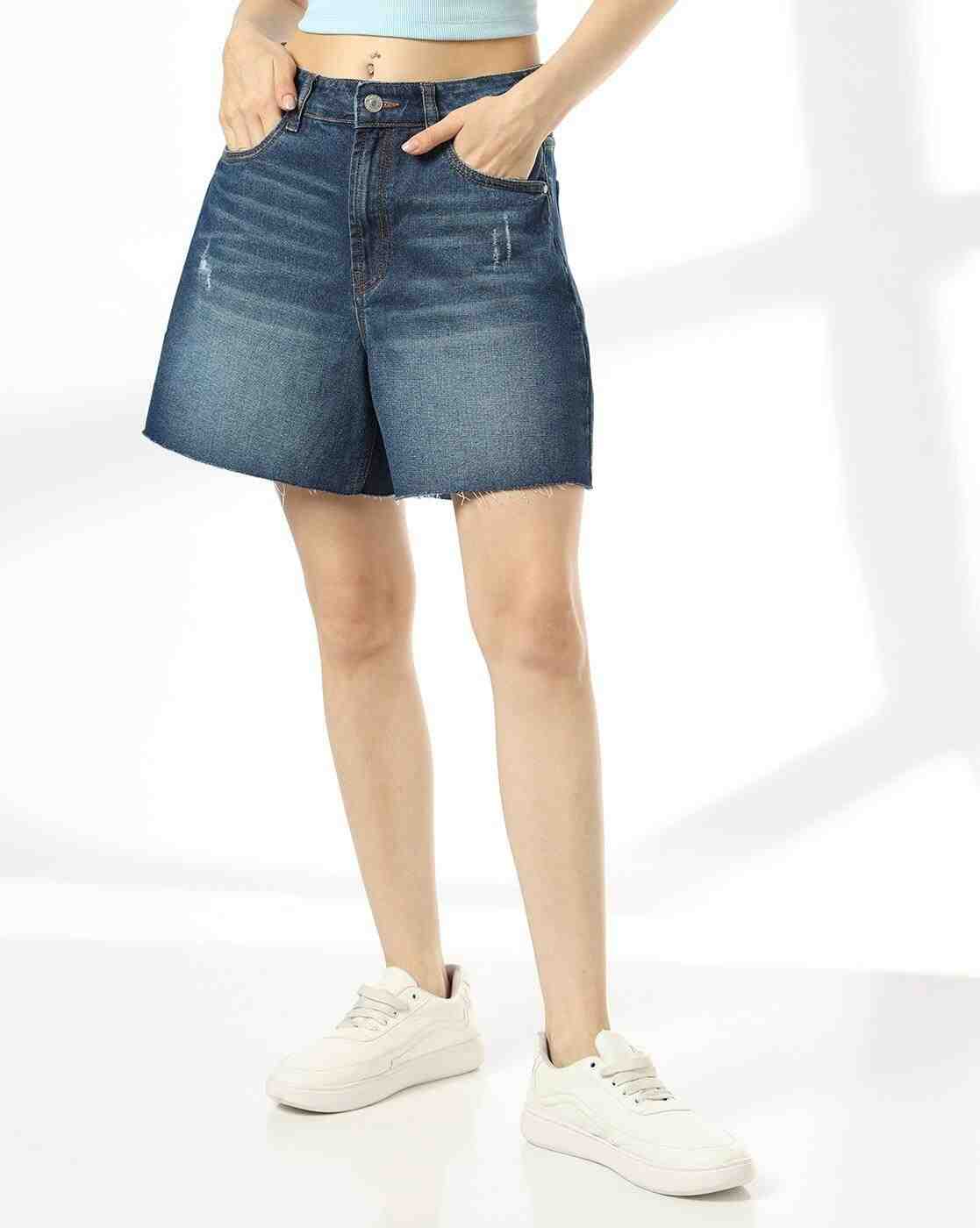 DNMX | Women Mid-Wash Denim Shorts|0