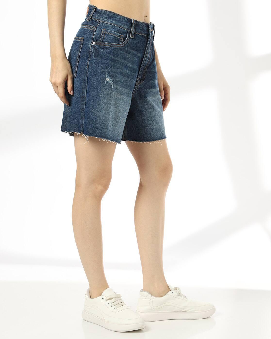 DNMX | Women Mid-Wash Denim Shorts|1