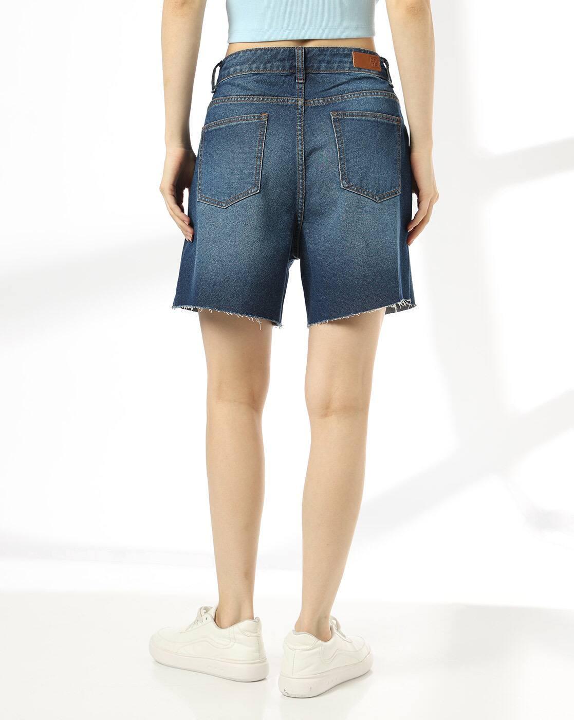 DNMX | Women Mid-Wash Denim Shorts|2