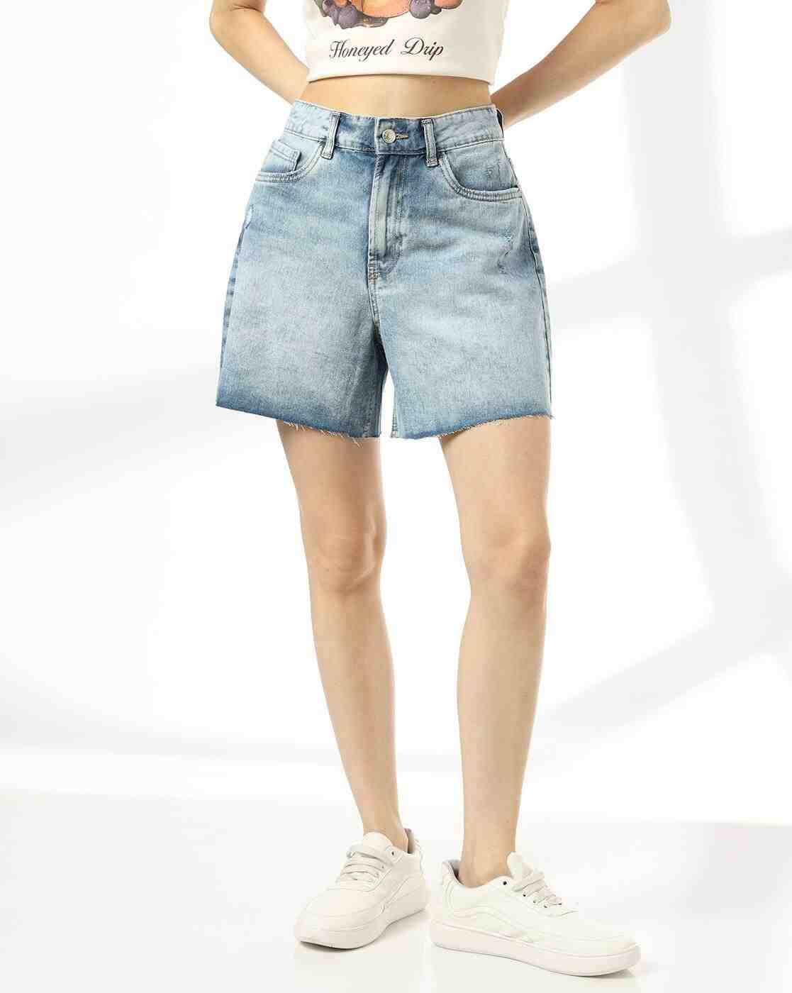 DNMX | Women Mid-Wash Denim Shorts|0