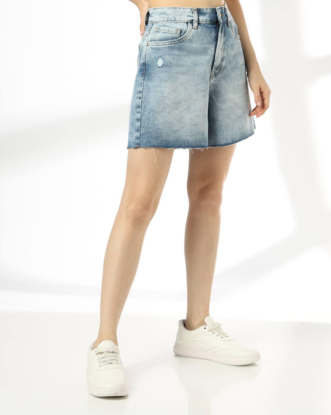 DNMX | Women Mid-Wash Denim Shorts|1