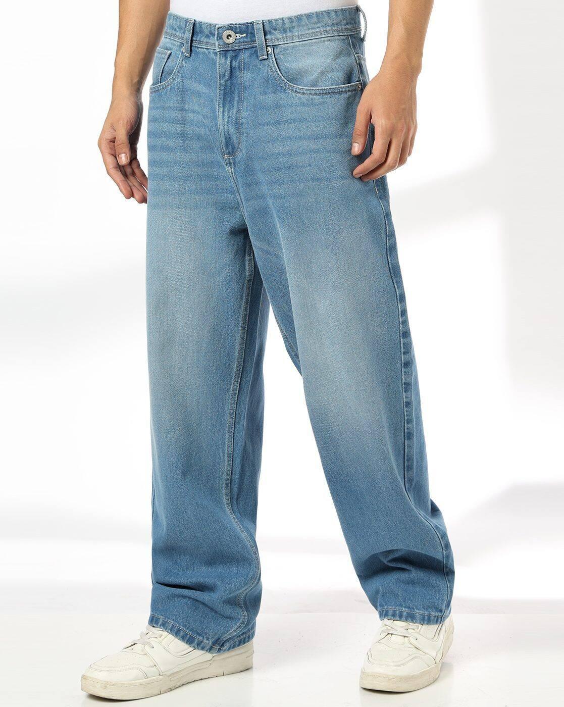 DNMX | Men Mid-Wash Baggy Jeans|0