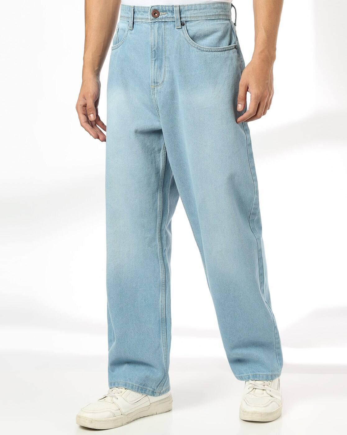 DNMX | Men Mid-Wash Baggy Jeans|0