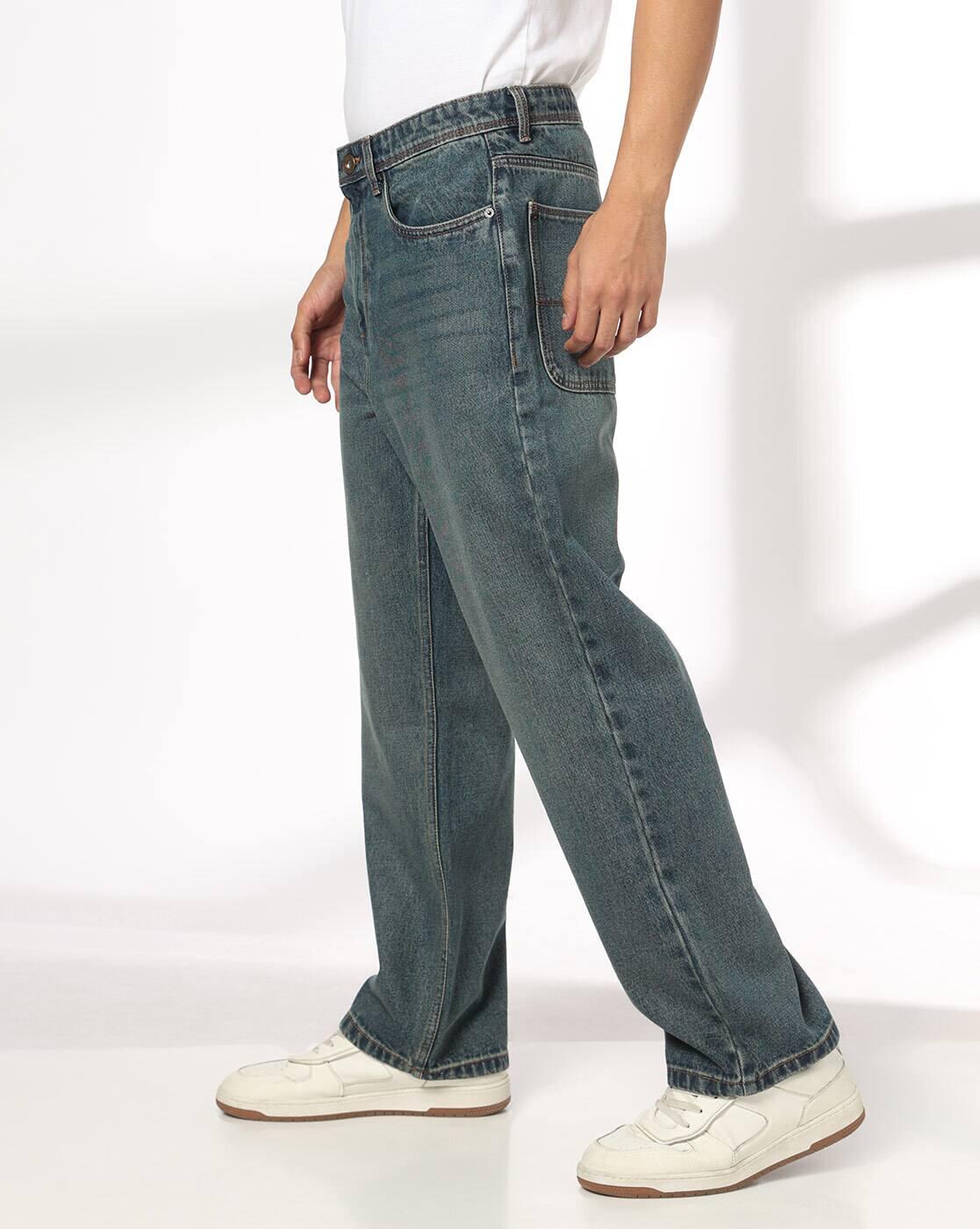 DNMX | Men Lightly Washed Baggy Fit Jeans|1