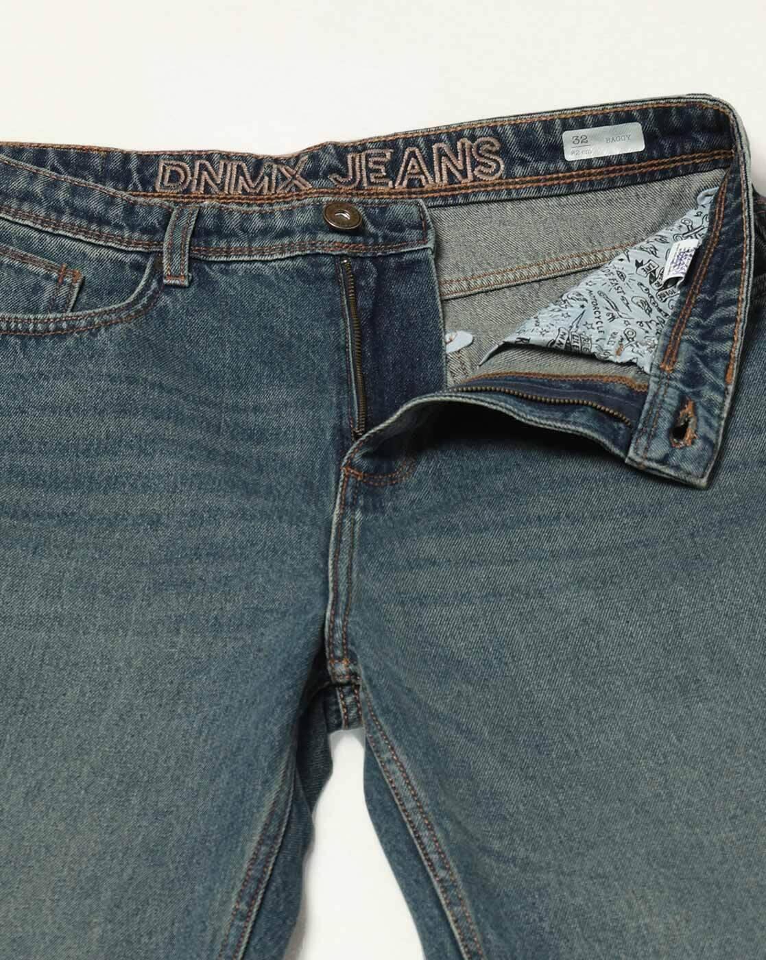 DNMX | Men Lightly Washed Baggy Fit Jeans|4