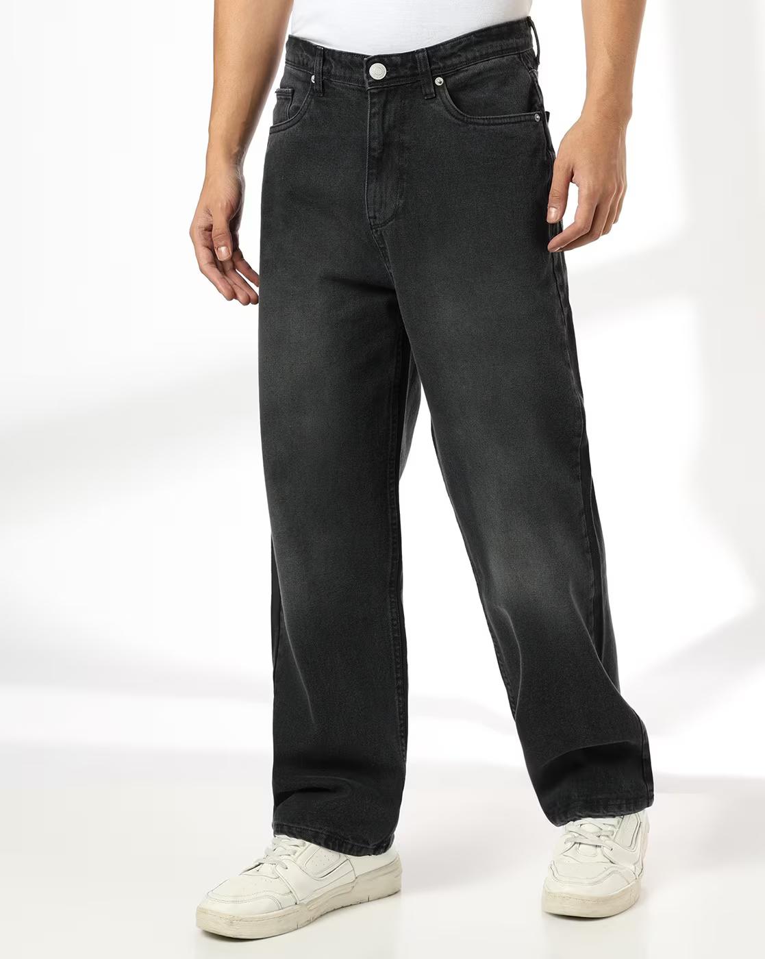 DNMX | Men Mid-Wash Baggy Jeans|0
