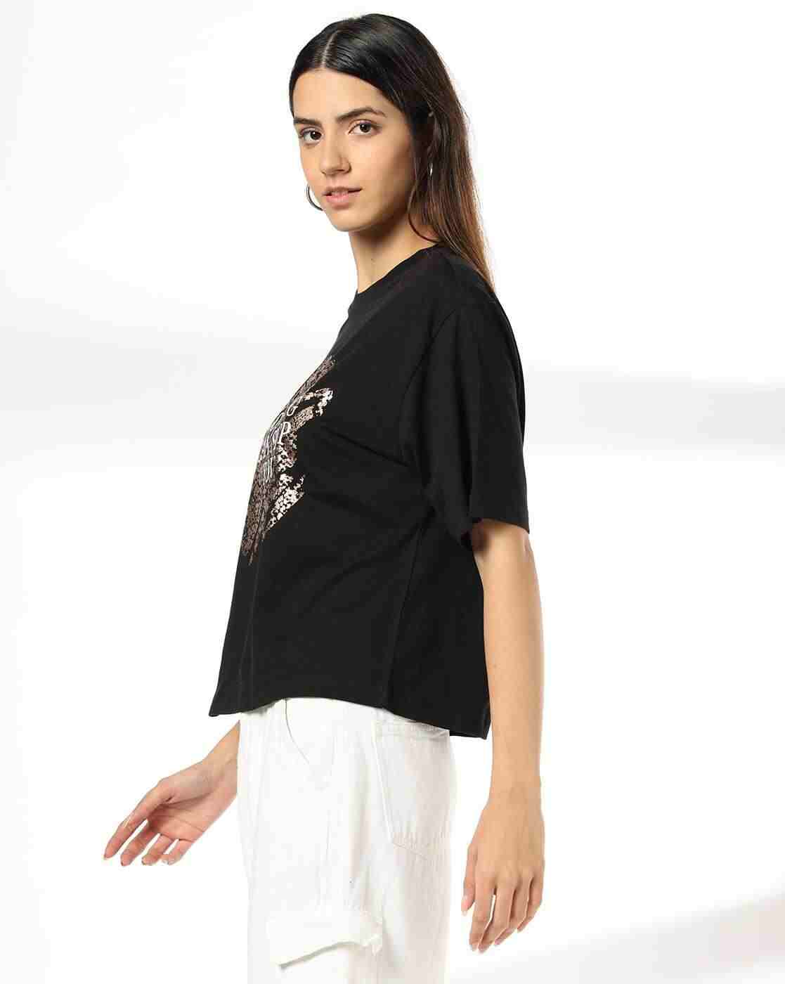 DNMX | Women Printed Boxy Fit Crew-Neck T-Shirt|1