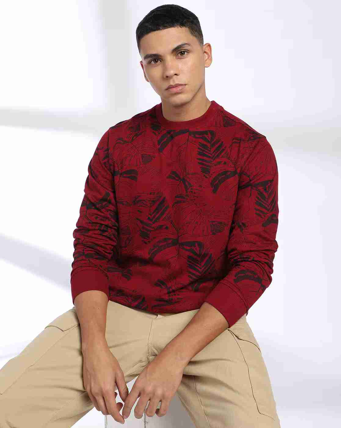 DNMX | Men Tropical Print Slim Fit Crew-Neck Sweatshirt|0