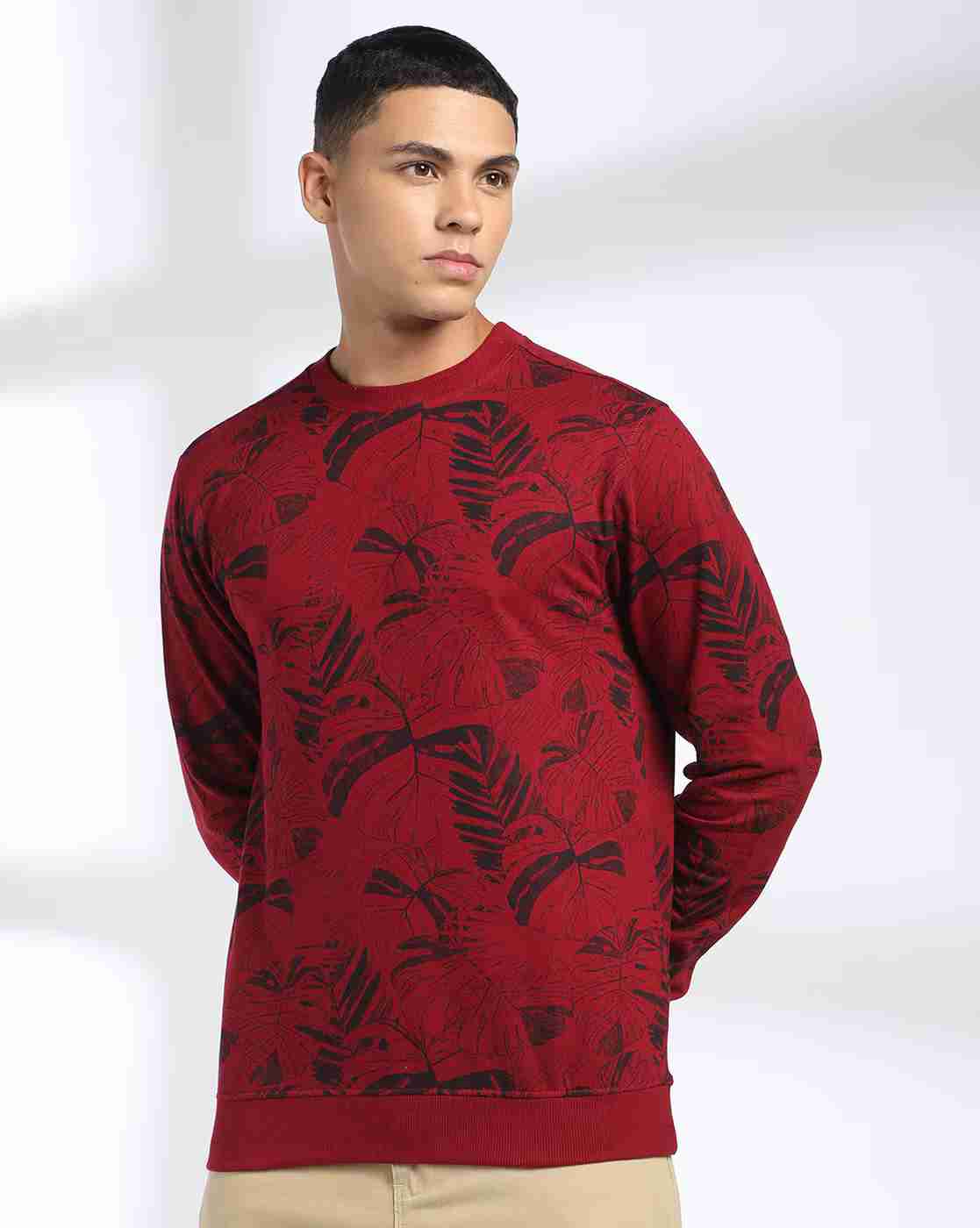 DNMX | Men Tropical Print Slim Fit Crew-Neck Sweatshirt|1