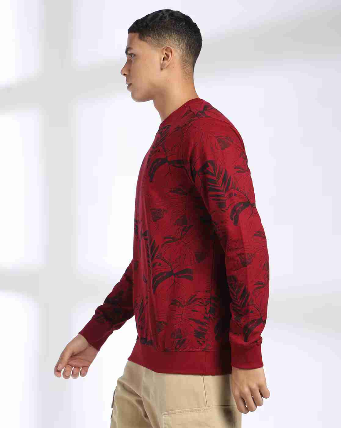 DNMX | Men Tropical Print Slim Fit Crew-Neck Sweatshirt|2