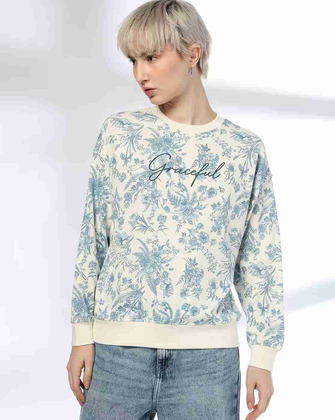 DNMX | Women Floral Print Relaxed Fit Sweatshirt|1