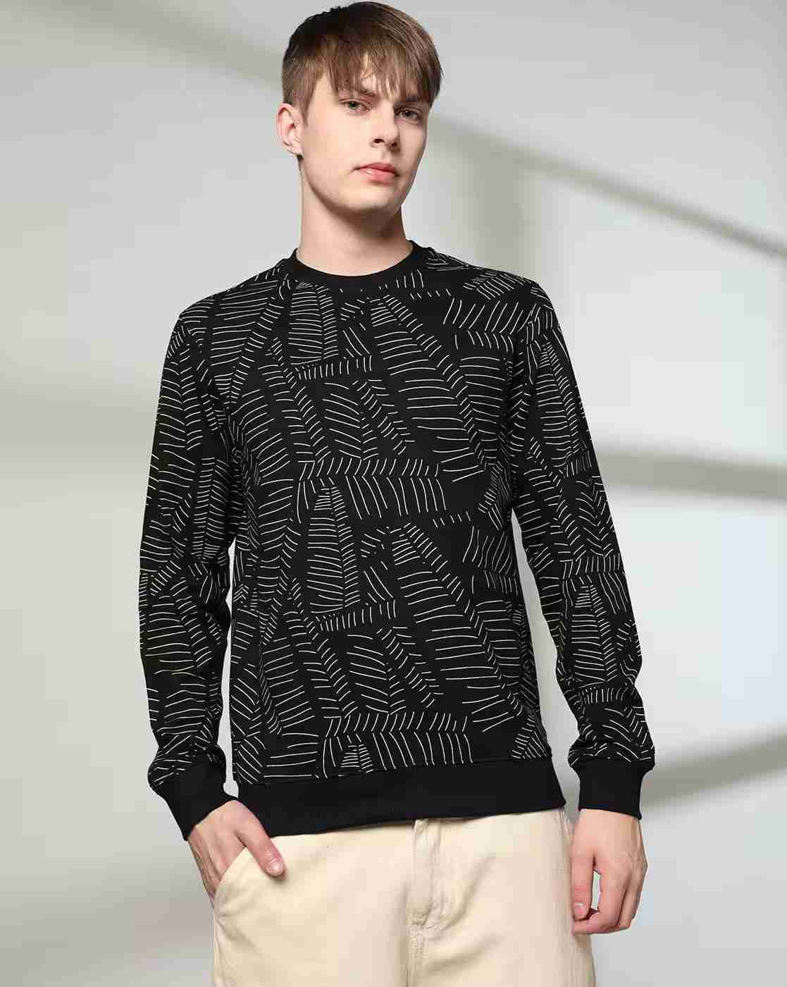 Men Leaf Print Regular Fit Sweatshirt
