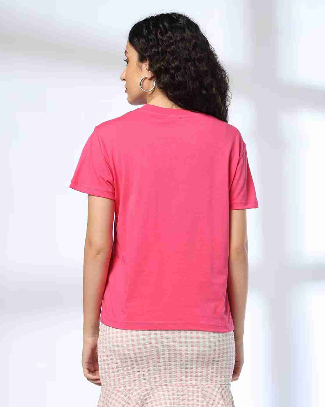 DNMX | Women Typographic Print Slim Boxy Fit Crew-Neck T-Shirt|2