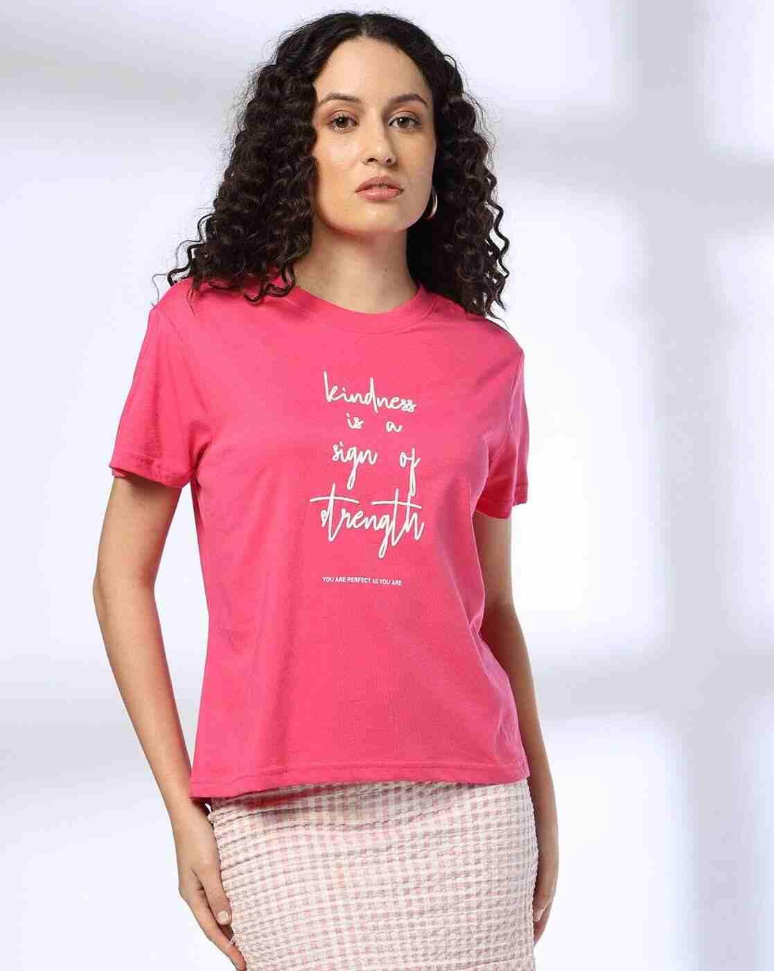 DNMX | Women Typographic Print Slim Boxy Fit Crew-Neck T-Shirt|3