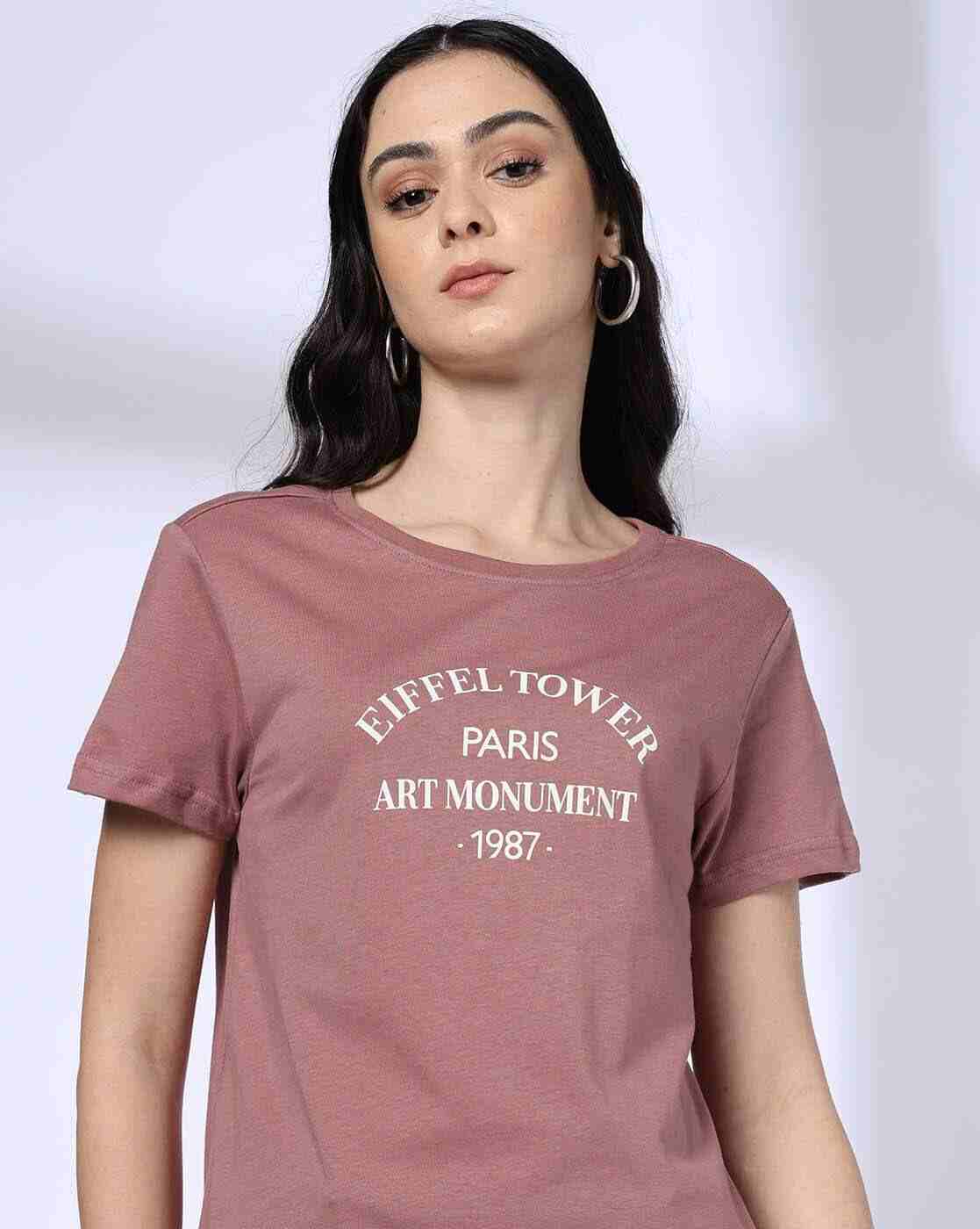 DNMX | Women Typographic Print Regular Fit Round-Neck T-Shirt|0