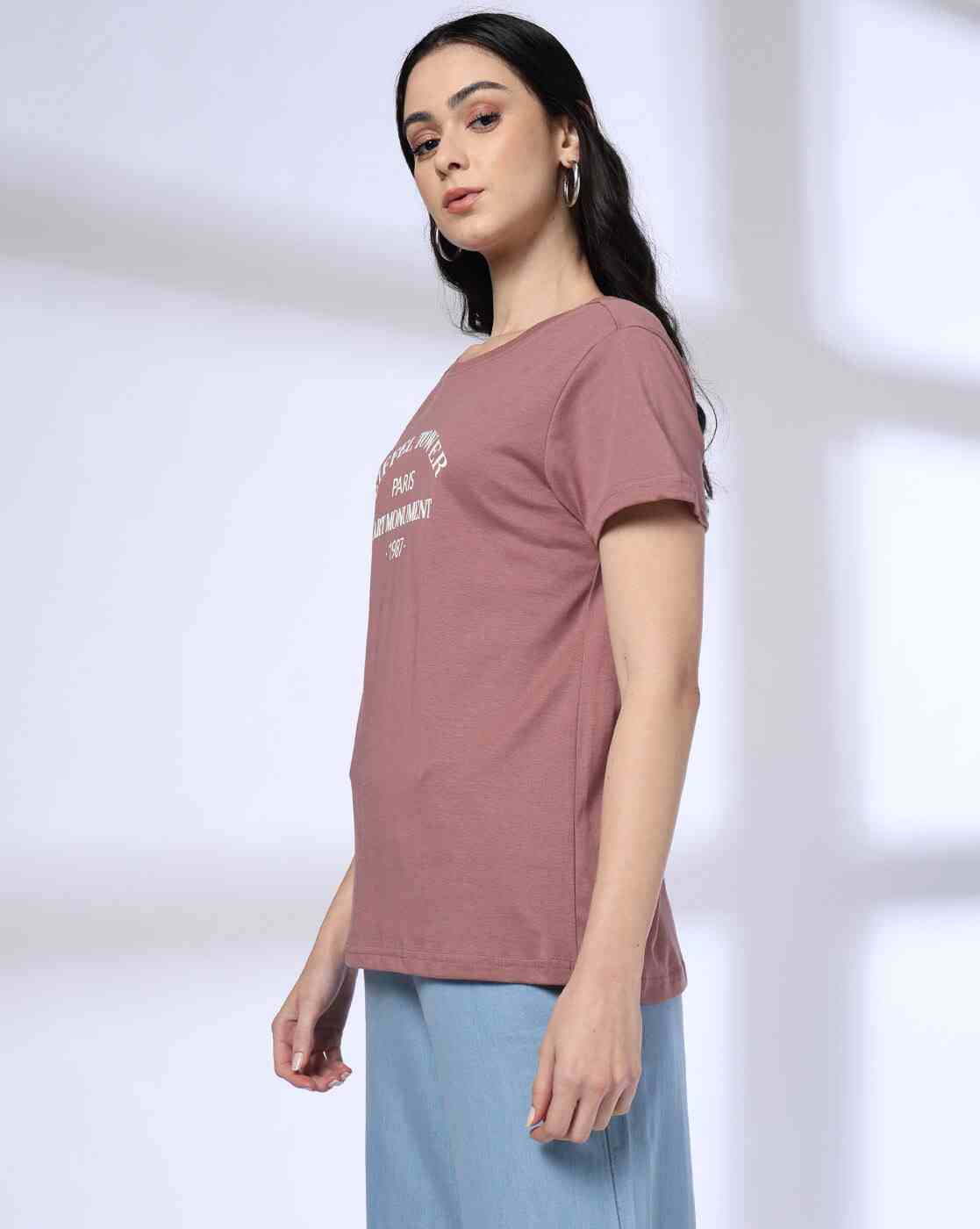 DNMX | Women Typographic Print Regular Fit Round-Neck T-Shirt|1