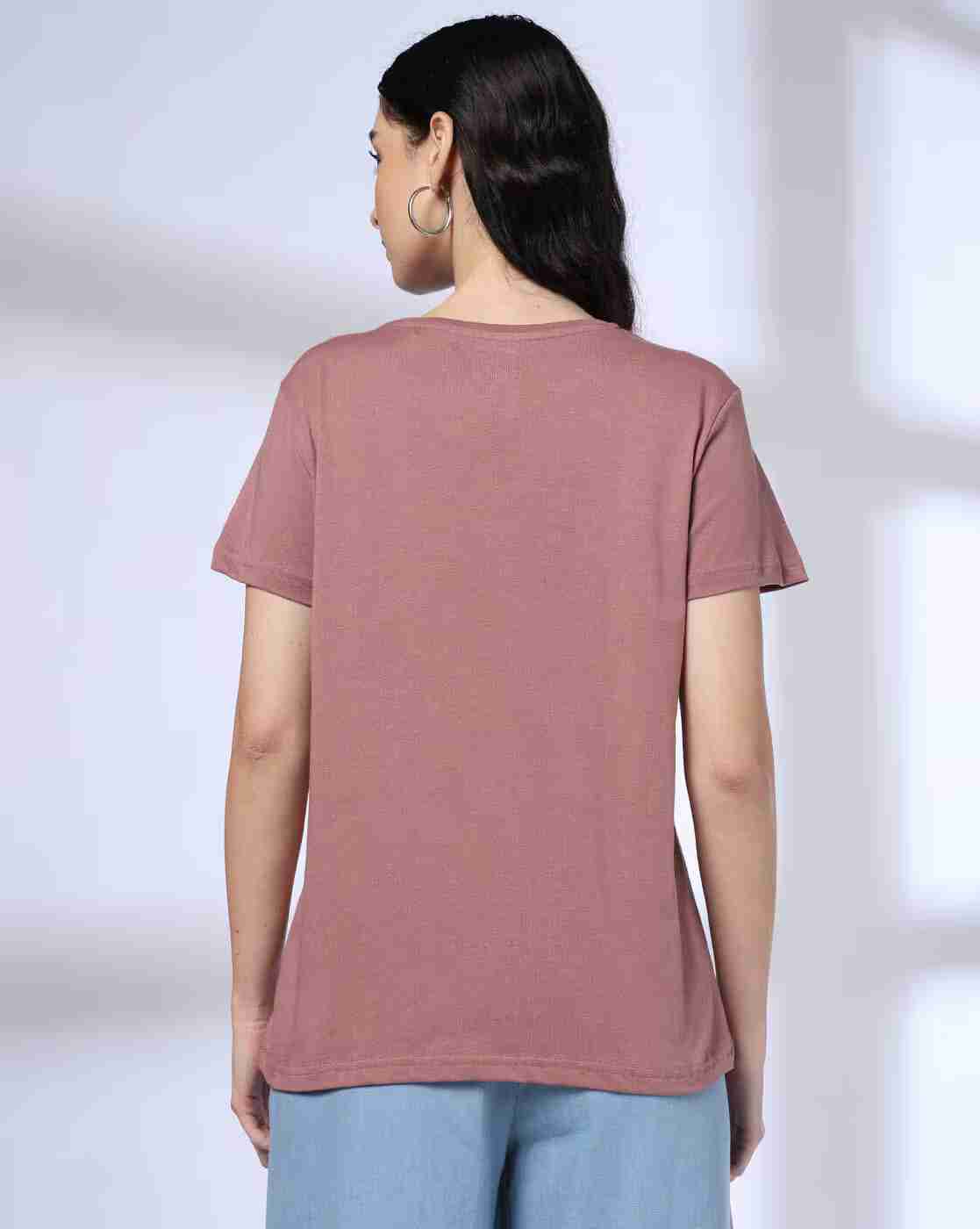 DNMX | Women Typographic Print Regular Fit Round-Neck T-Shirt|2