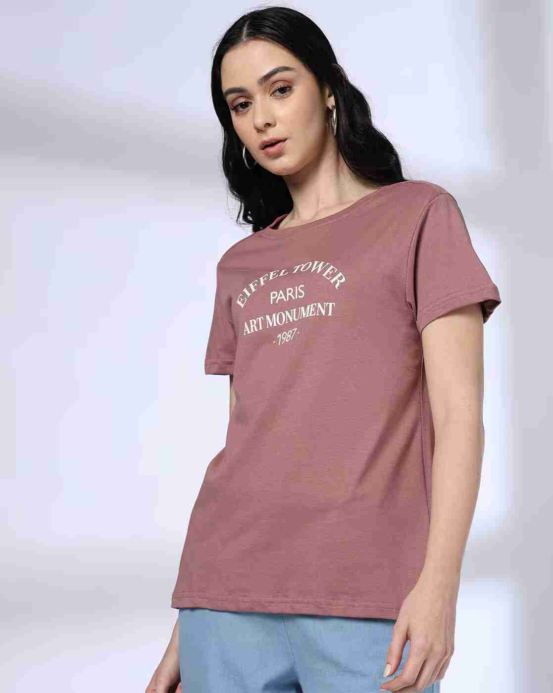 DNMX | Women Typographic Print Regular Fit Round-Neck T-Shirt|3