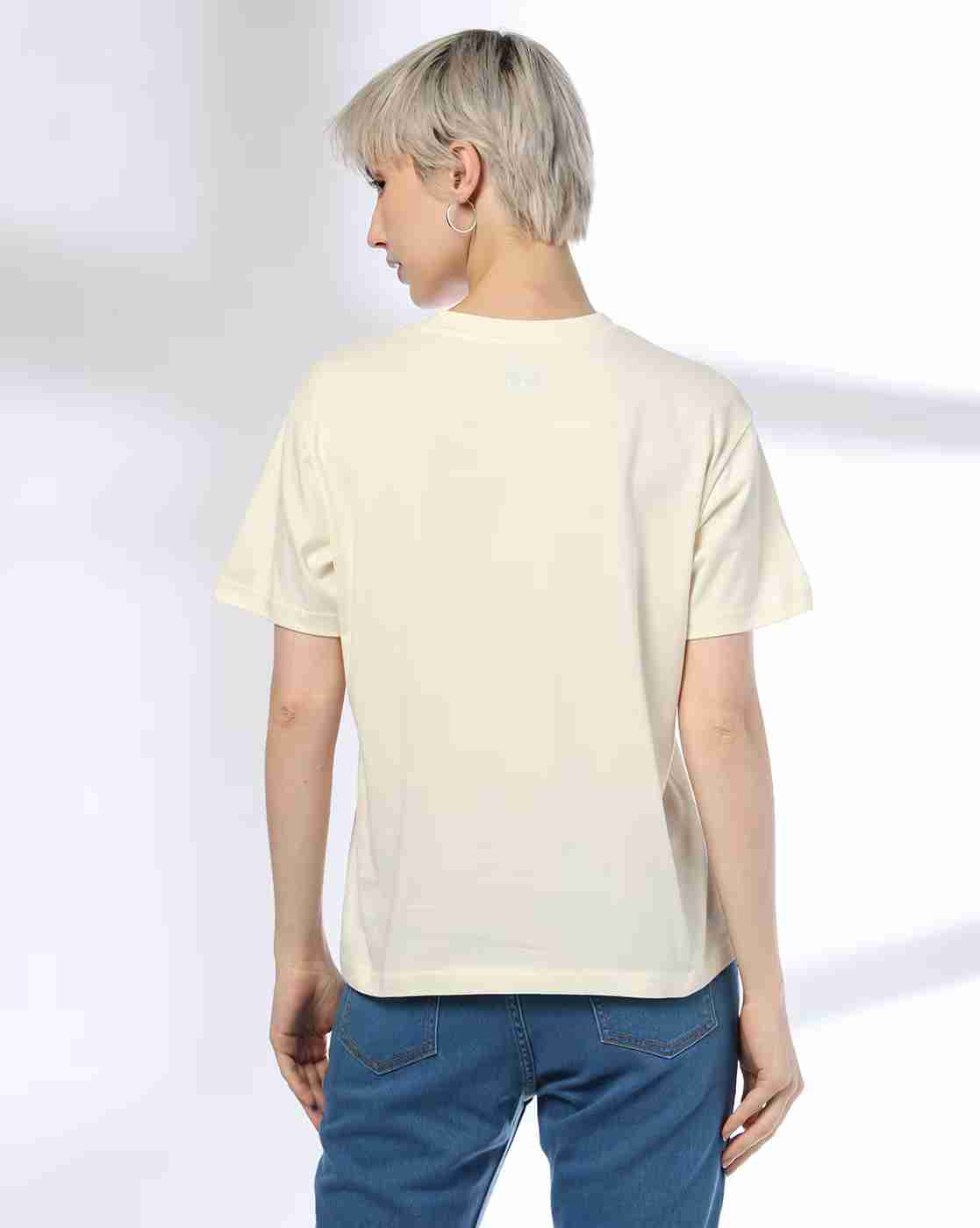 DNMX | Women Typographic Print Regular Boxy Fit Crew-Neck T-Shirt|2