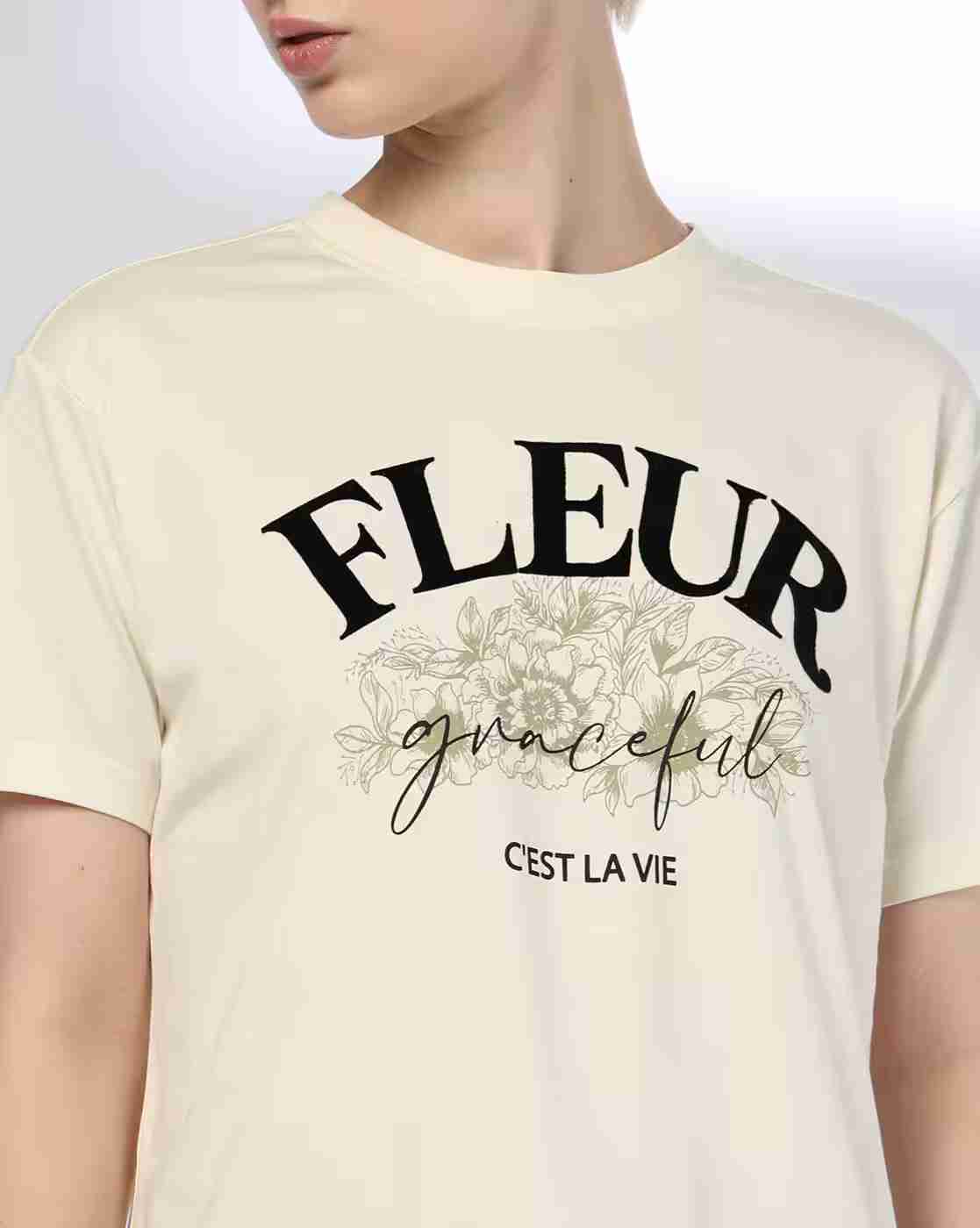 DNMX | Women Typographic Print Regular Boxy Fit Crew-Neck T-Shirt|4