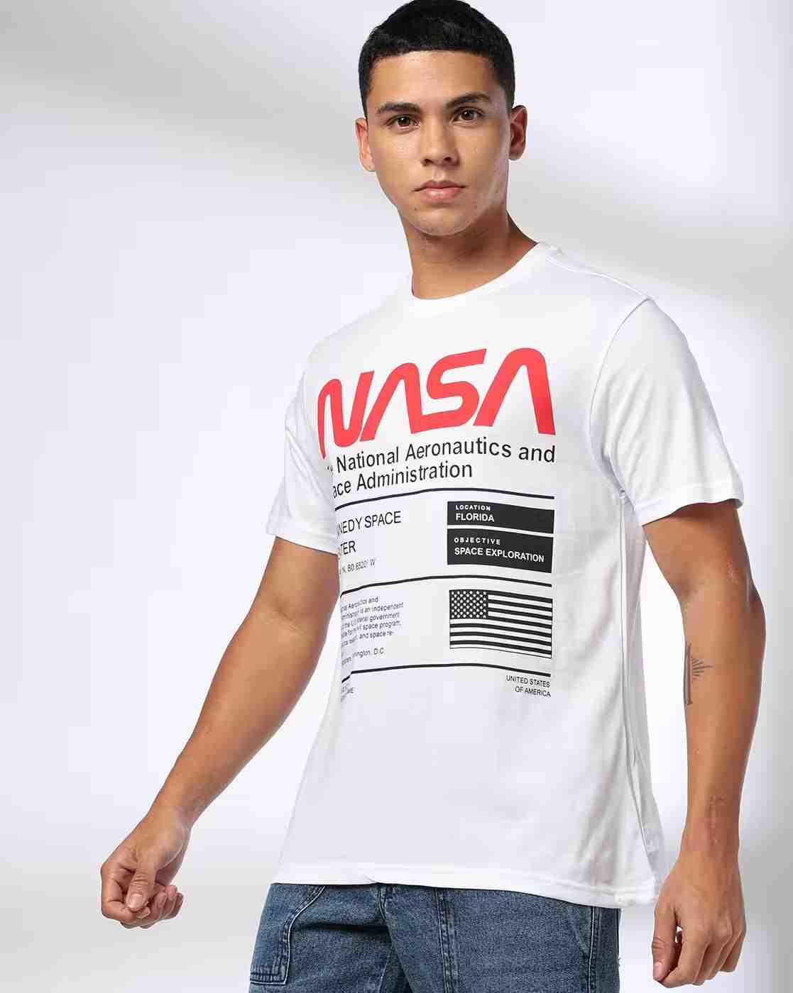 DNMX | Men NASA Print Regular Fit Crew-Neck T-Shirt|0