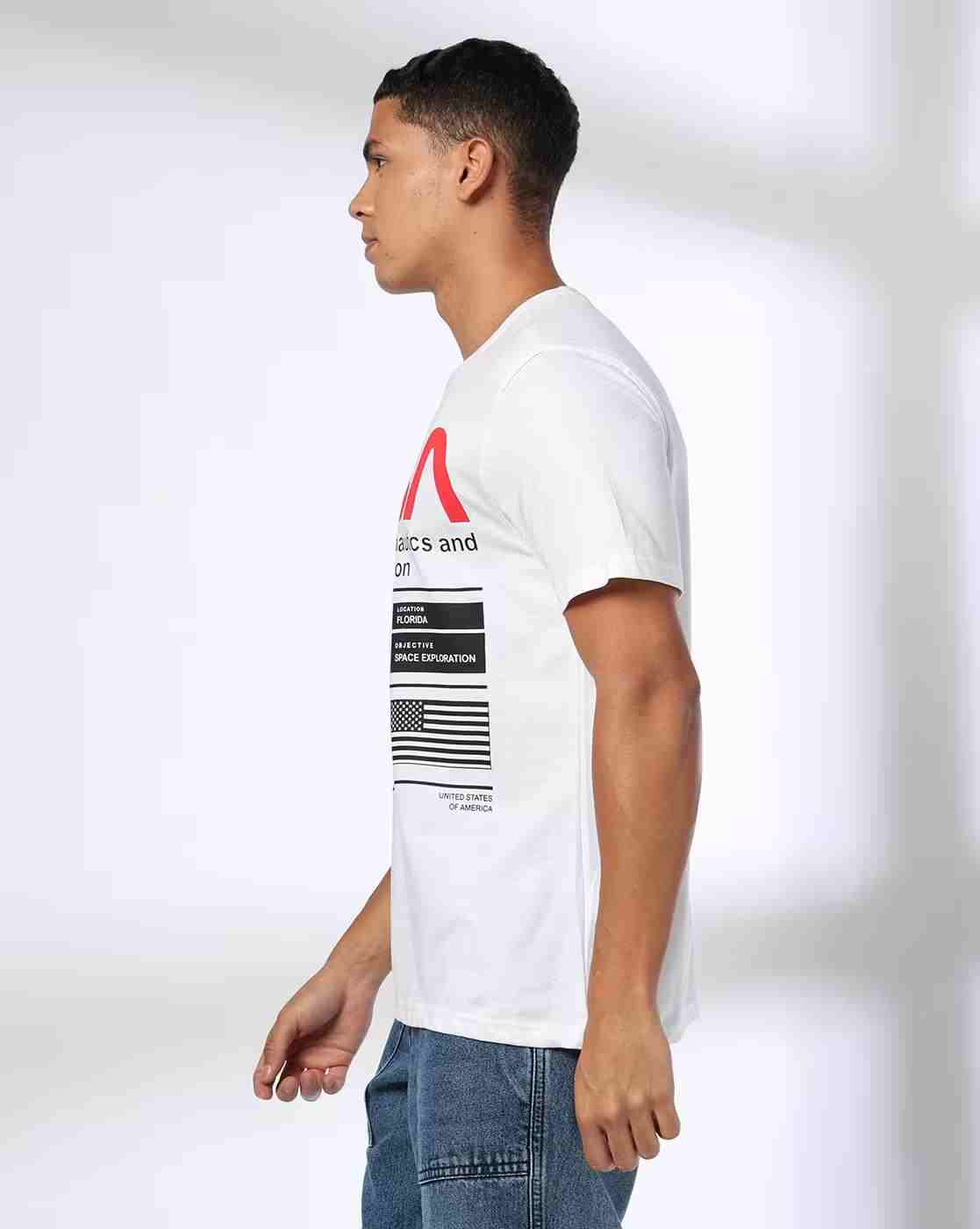 DNMX | Men NASA Print Regular Fit Crew-Neck T-Shirt|1