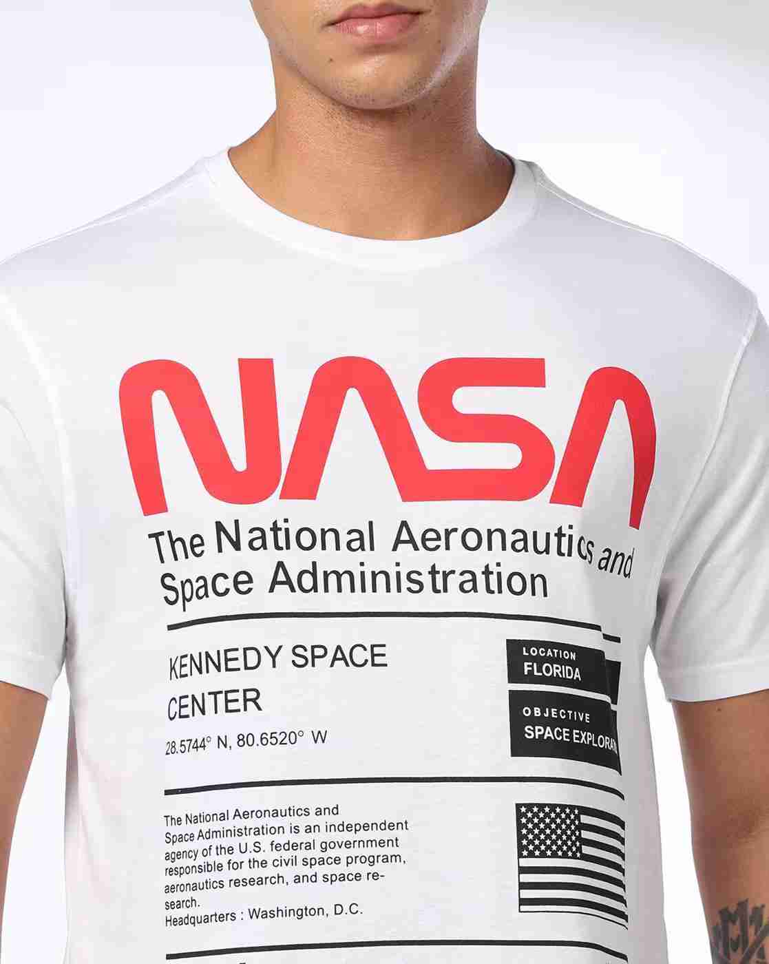 DNMX | Men NASA Print Regular Fit Crew-Neck T-Shirt|3