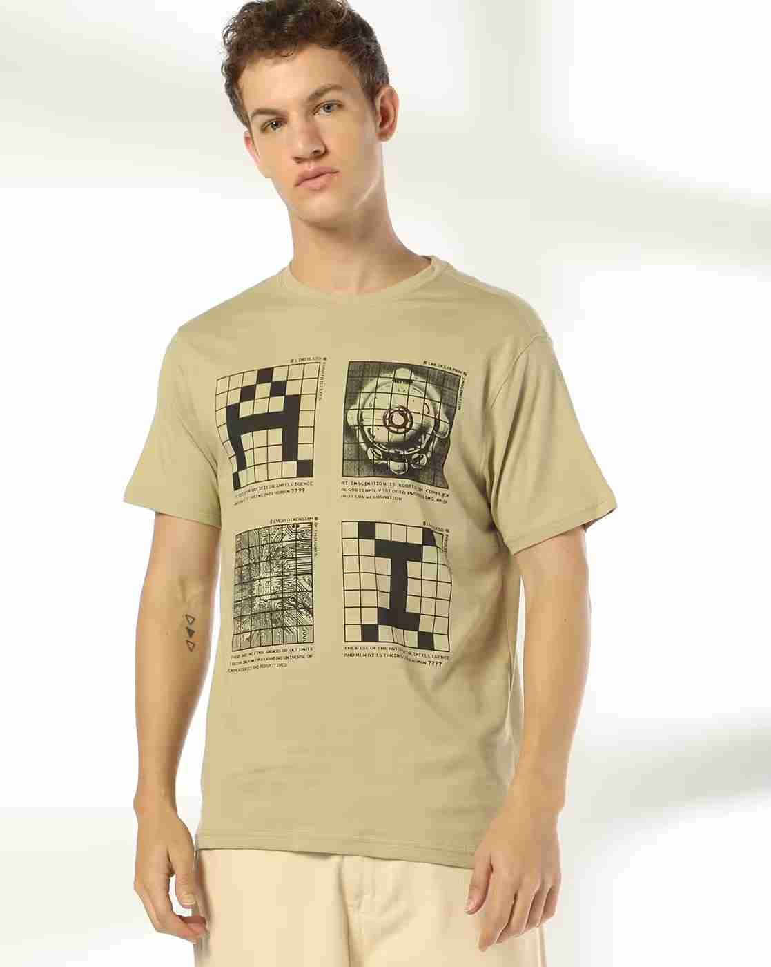 DNMX | Men Graphic Print Regular Fit Crew-Neck T-Shirt|0
