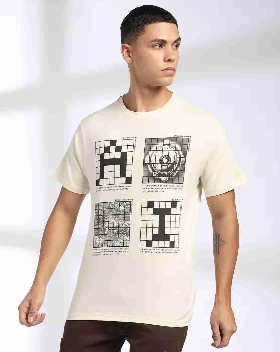 DNMX | Men Graphic Print Regular Fit Crew-Neck T-Shirt|1