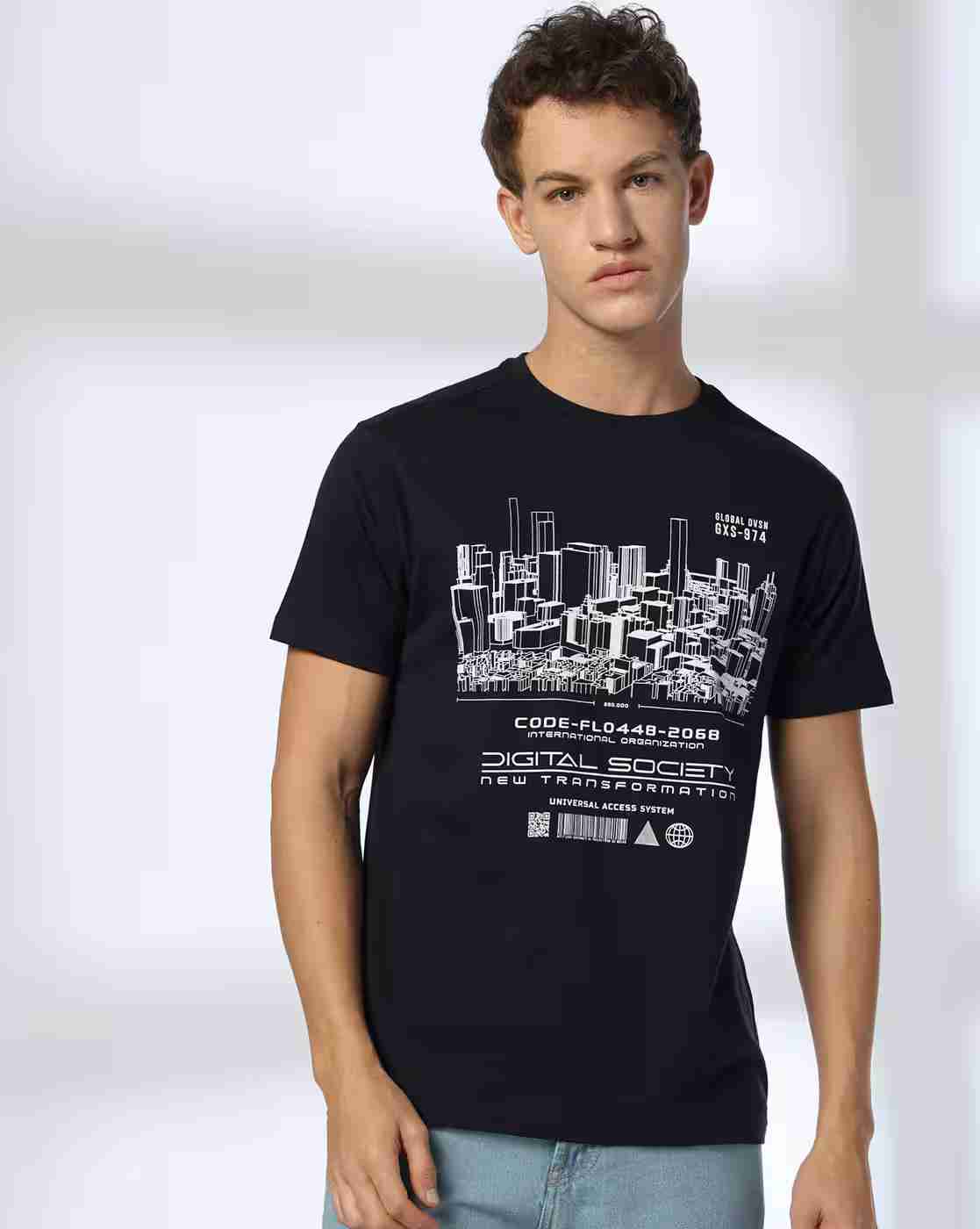 DNMX | Men Graphic Print Regular Fit Crew-Neck T-Shirt|0
