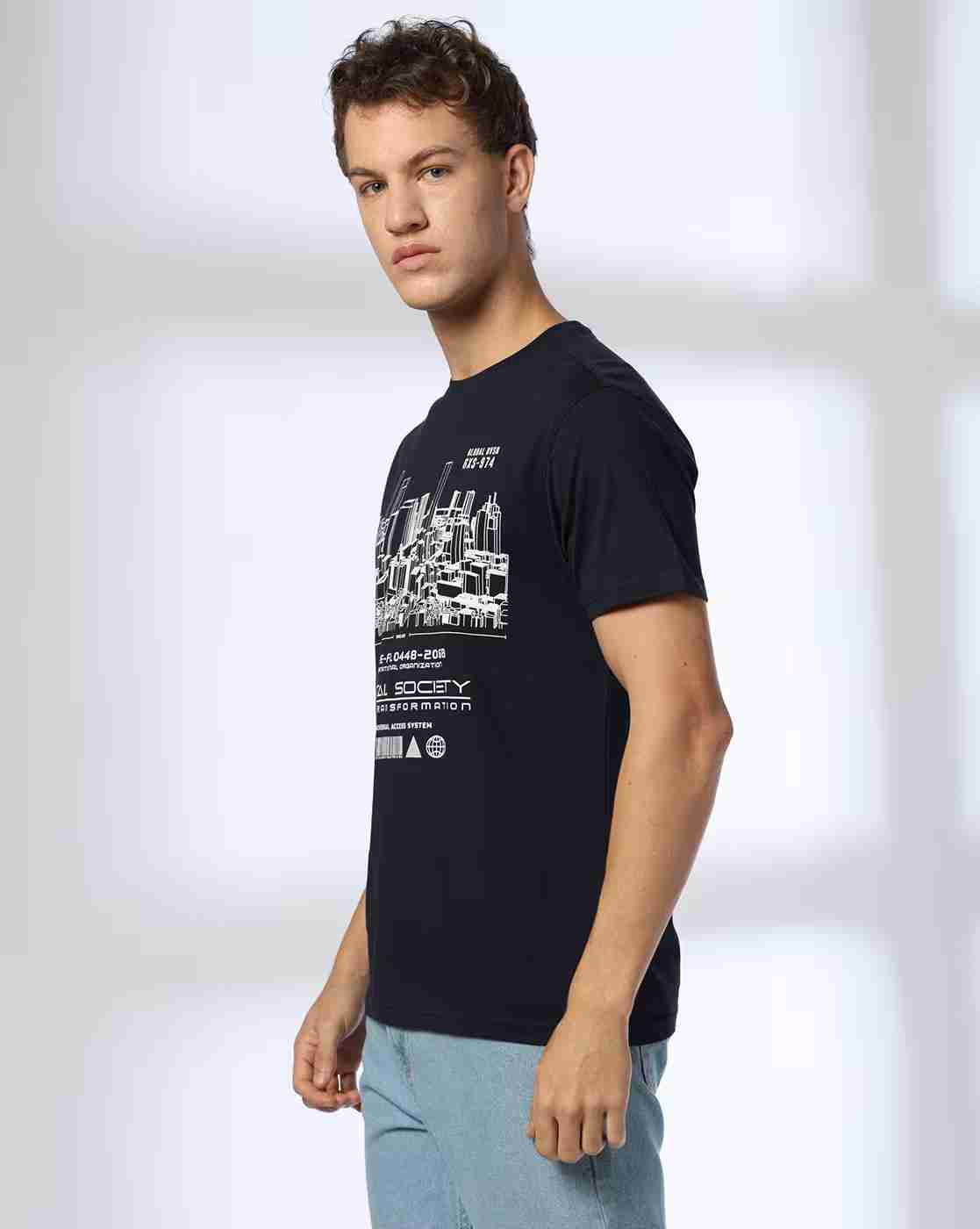 DNMX | Men Graphic Print Regular Fit Crew-Neck T-Shirt|1