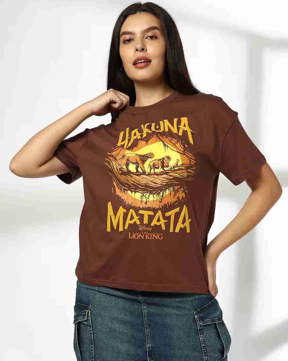 DNMX | Women The Lion King Print Oversized Fit Crew-Neck T-Shirt|0