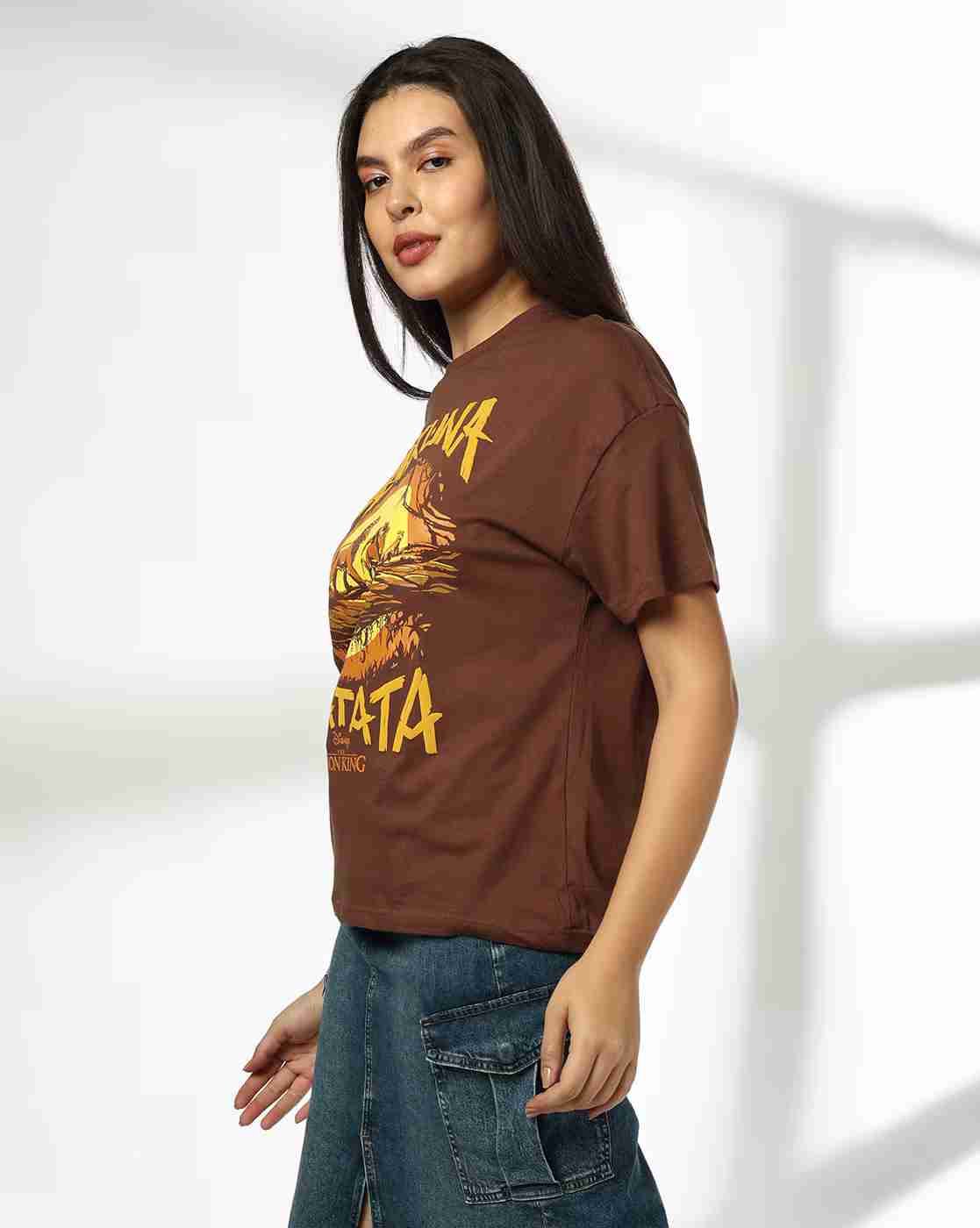DNMX | Women The Lion King Print Oversized Fit Crew-Neck T-Shirt|1