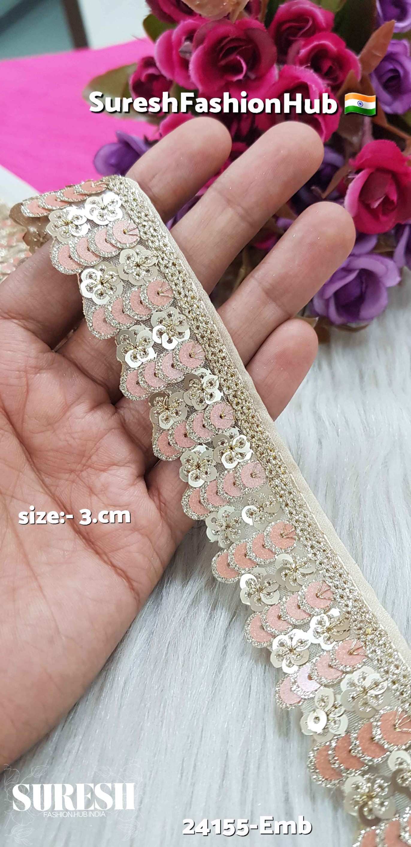 Dark Peach Delight Multi-Sequence Floral Organza Lace