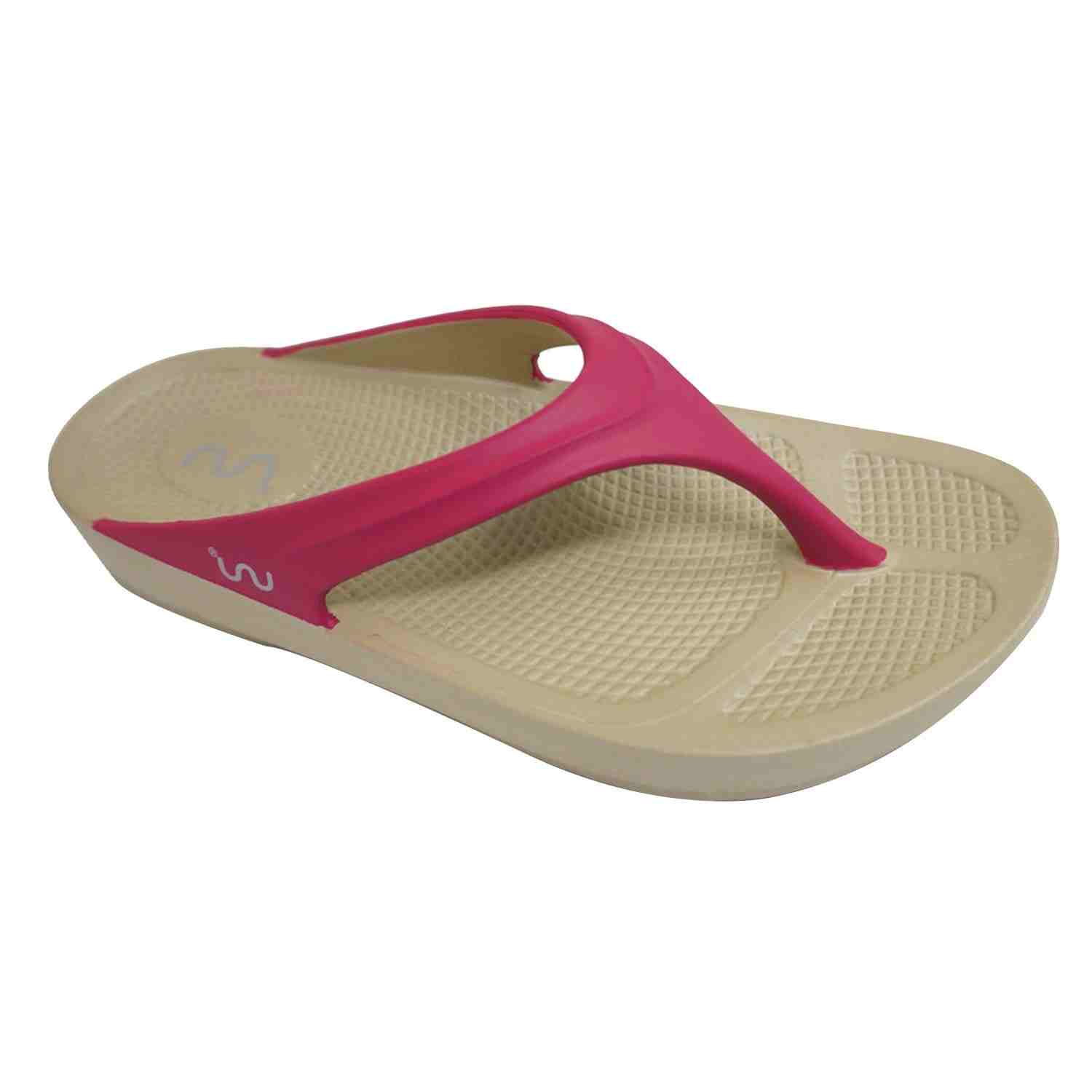 Women Casual Beige Fuchsia Flip Flops