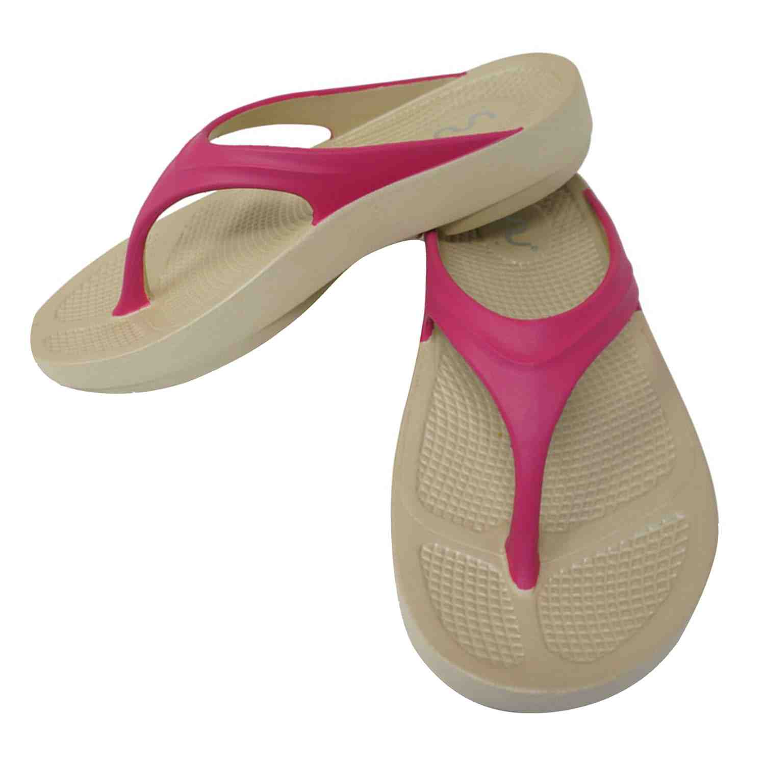 Women Casual Beige Fuchsia Flip Flops