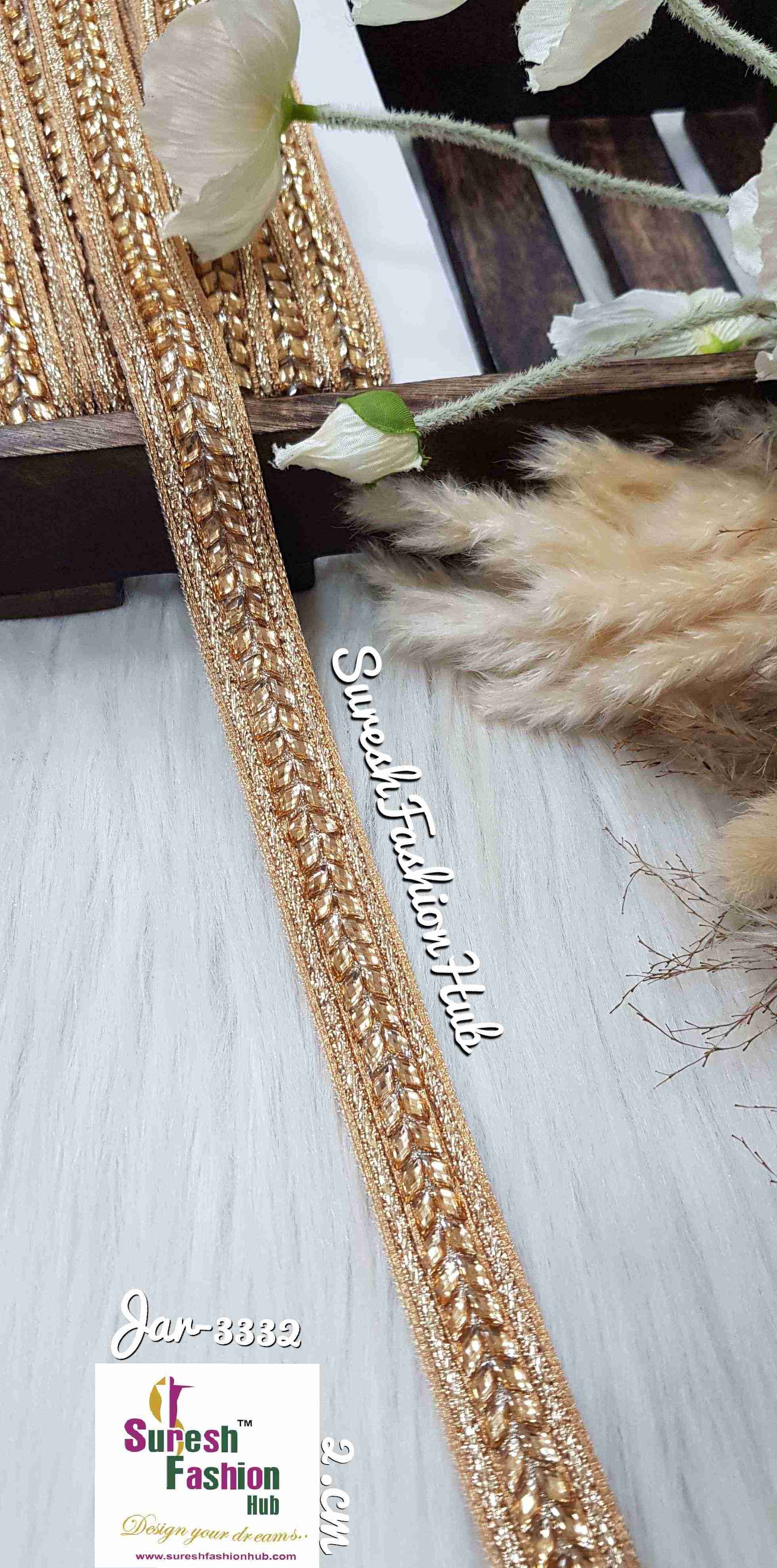 Stone Adorned  Gold Zari Borders