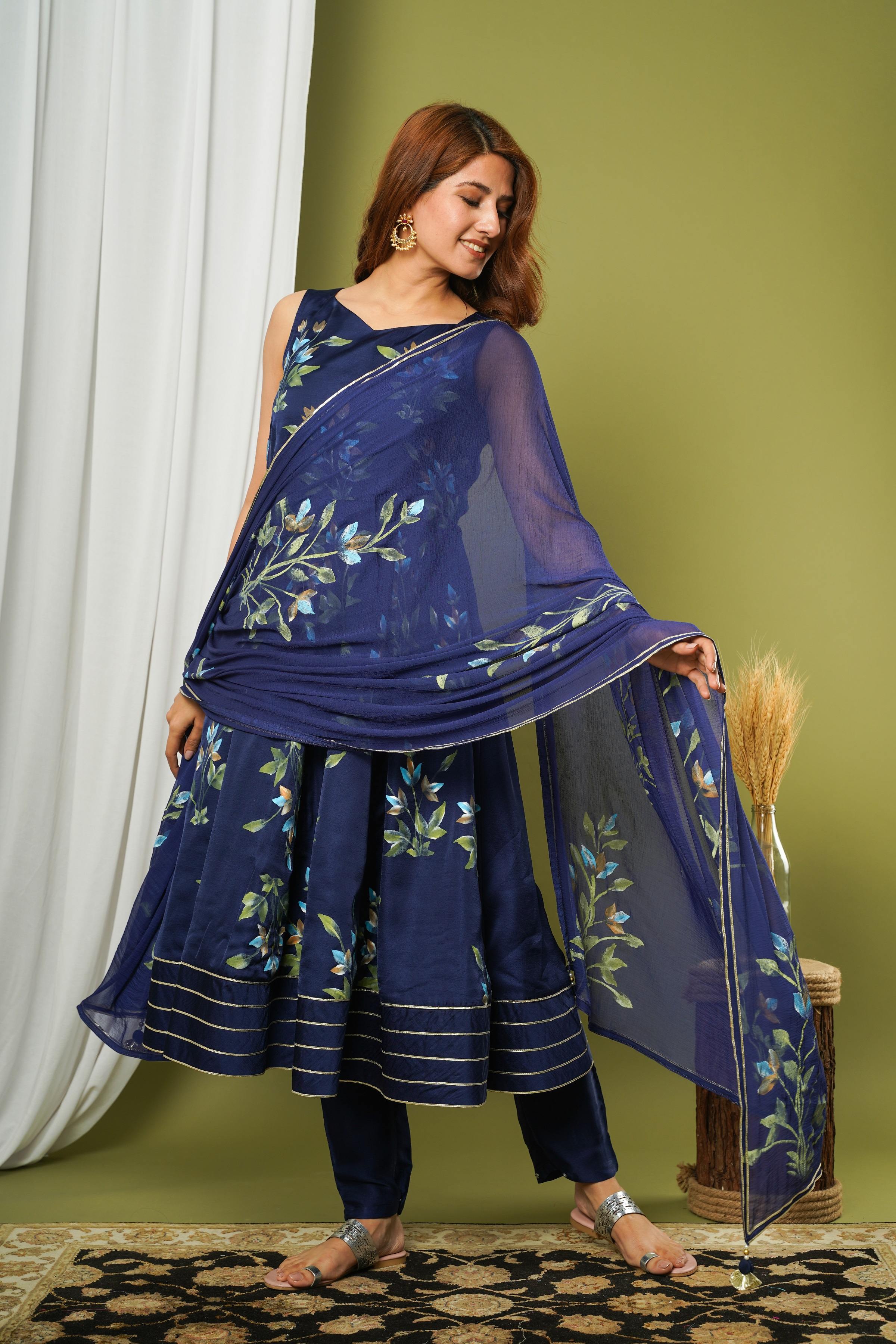 BLUE HAND PAINTED KURTA SET