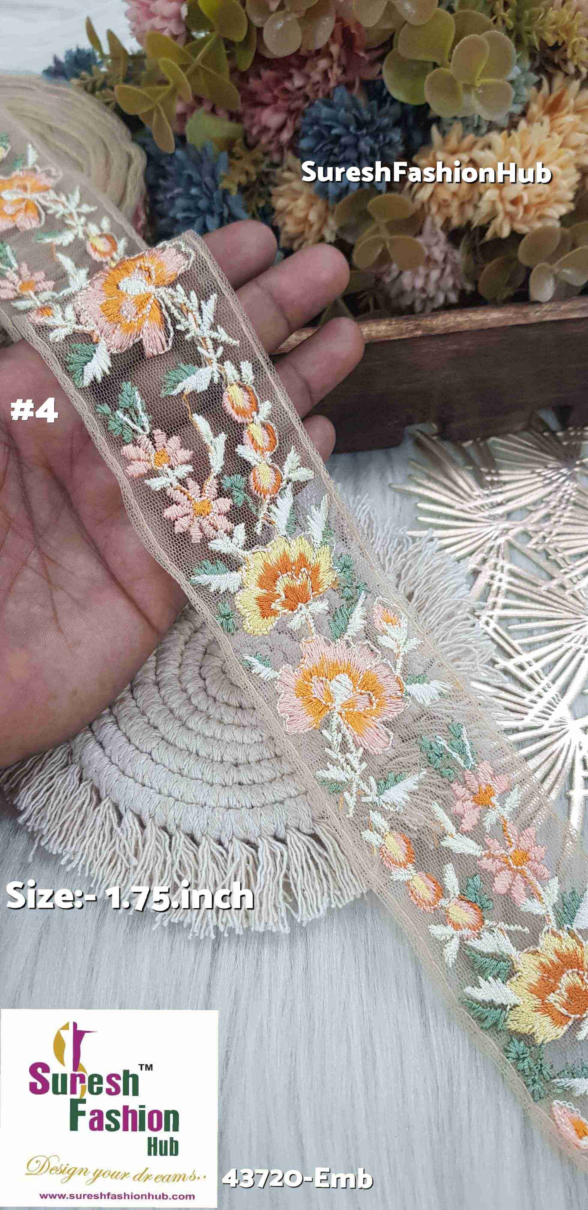 Beige Fiesta Multicolor Embroidery Lace