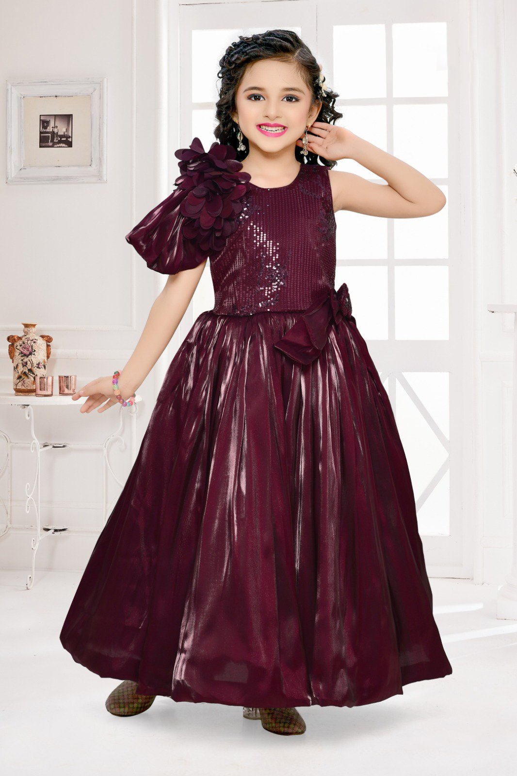 Albion Kids Girls Ethinic Wine Gown
