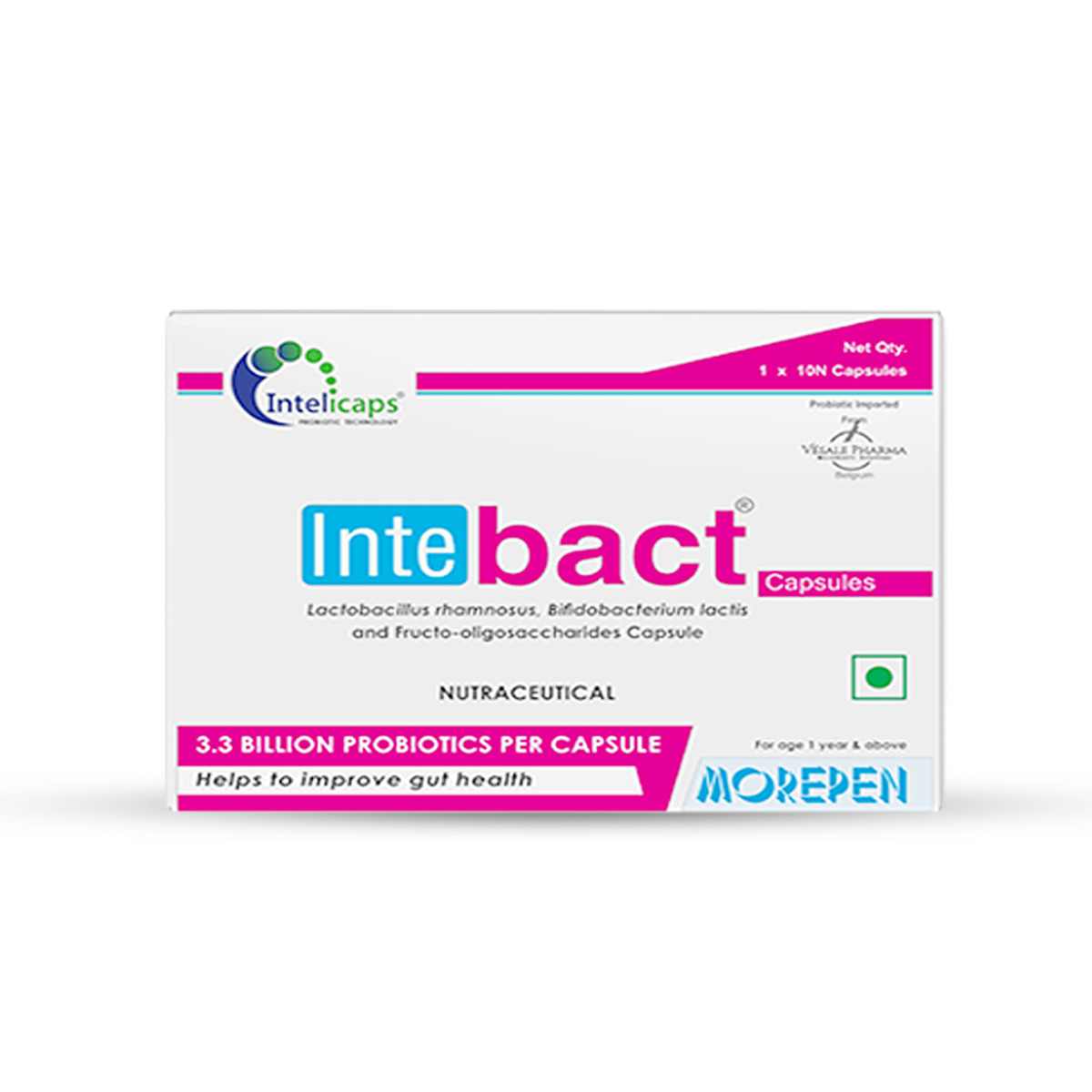 Dr. Morepen | Intebact Probiotic Capsules |Supplement For Gut Health | 10 Veg Cap| Pack Of 2