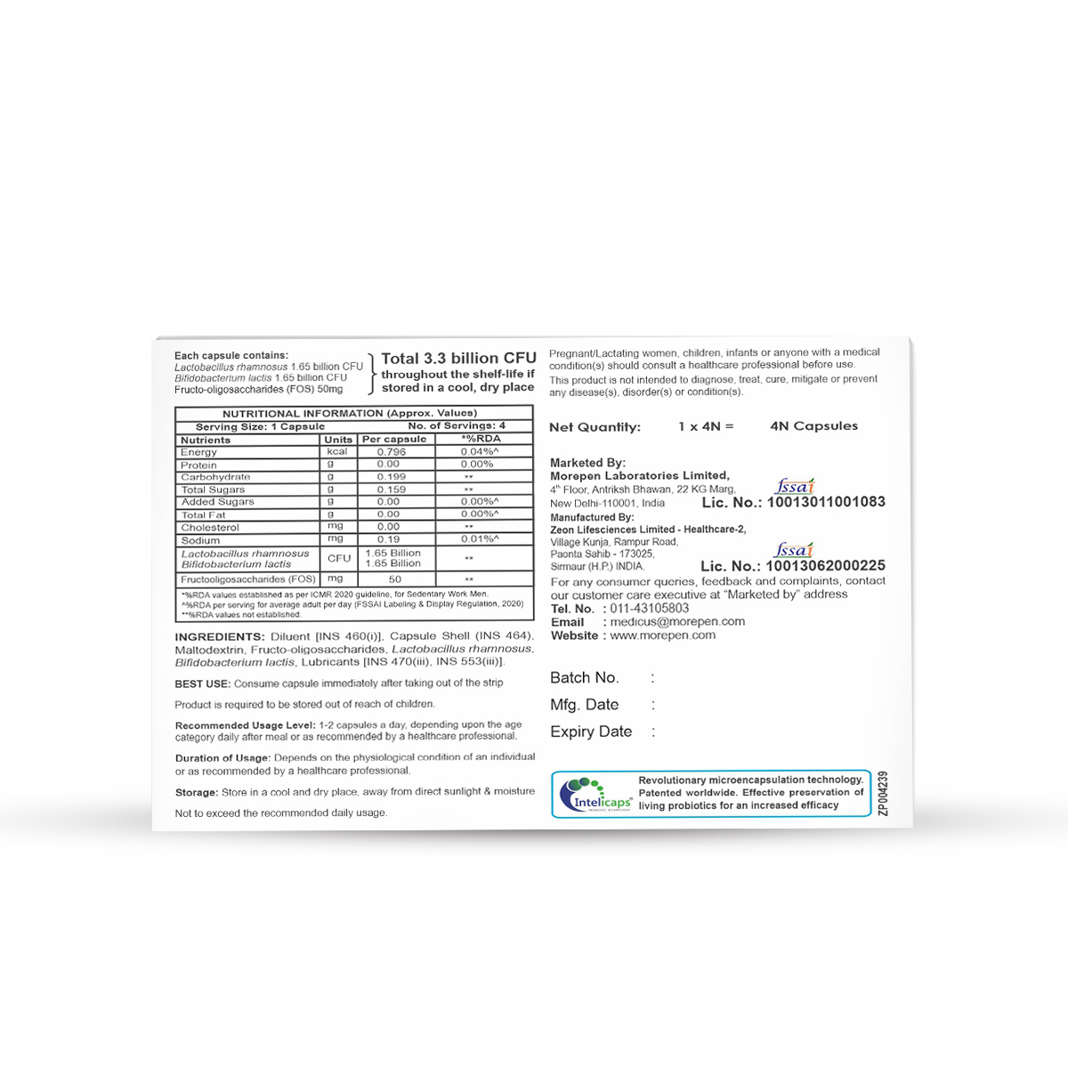 Dr. Morepen | Intebact Probiotic Capsules |Supplement For Gut Health | 10 Veg Cap| Pack Of 2