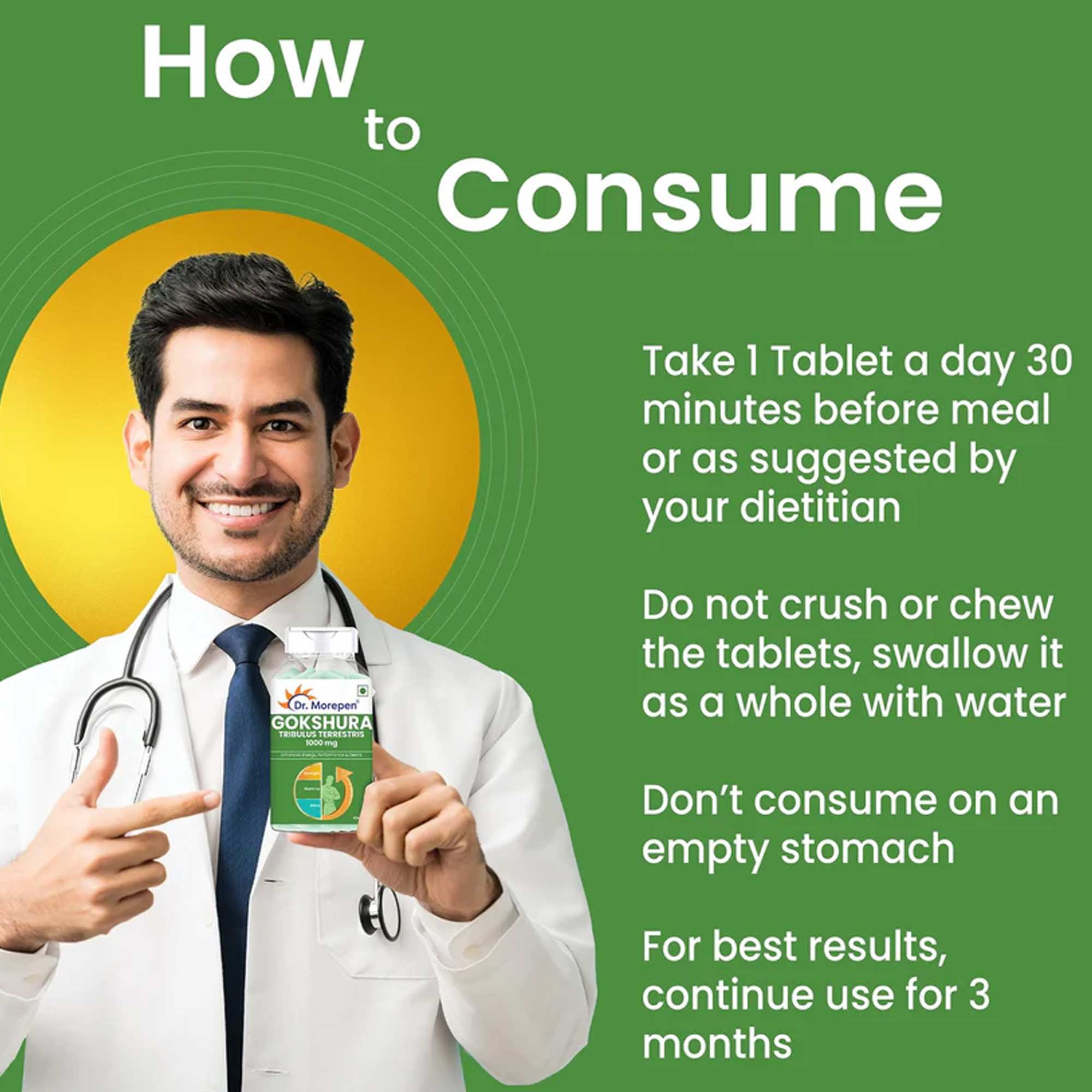 Dr. Morepen | Gokshura Tablets | 1000 Mg Tribulus Terrestris | Overall Wellbeing For Men & Women | 60 Veg Cap