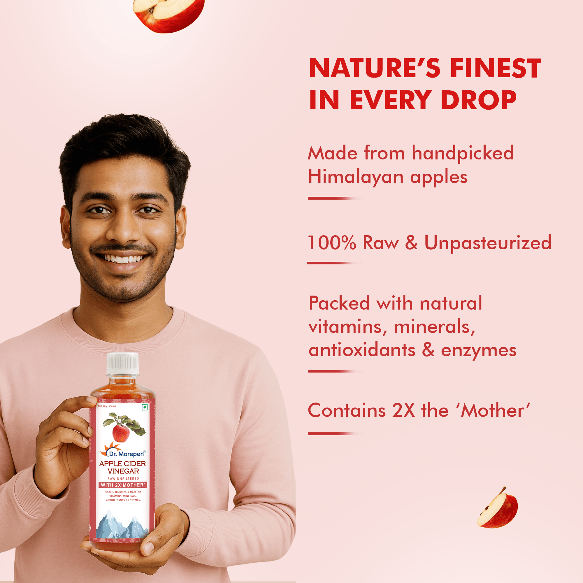 Dr. Morepen | Apple Cider Vinegar With 2X Mother - 1000Ml, Raw, Unfiltered & 100% Unpasteurized, Naturally Fermented Blend Of Freshly Brewed Himalayan Apple